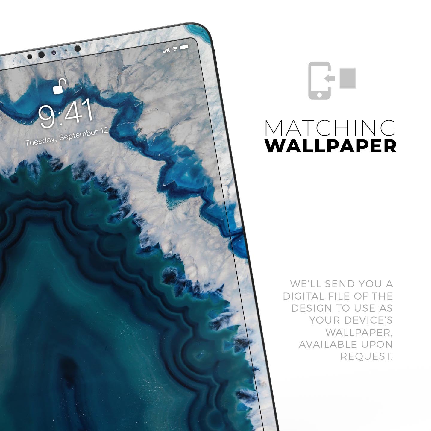 Bright Blue Agate Slice skin decal for Apple iPad Pro, showcasing vibrant blue and natural stone patterns.