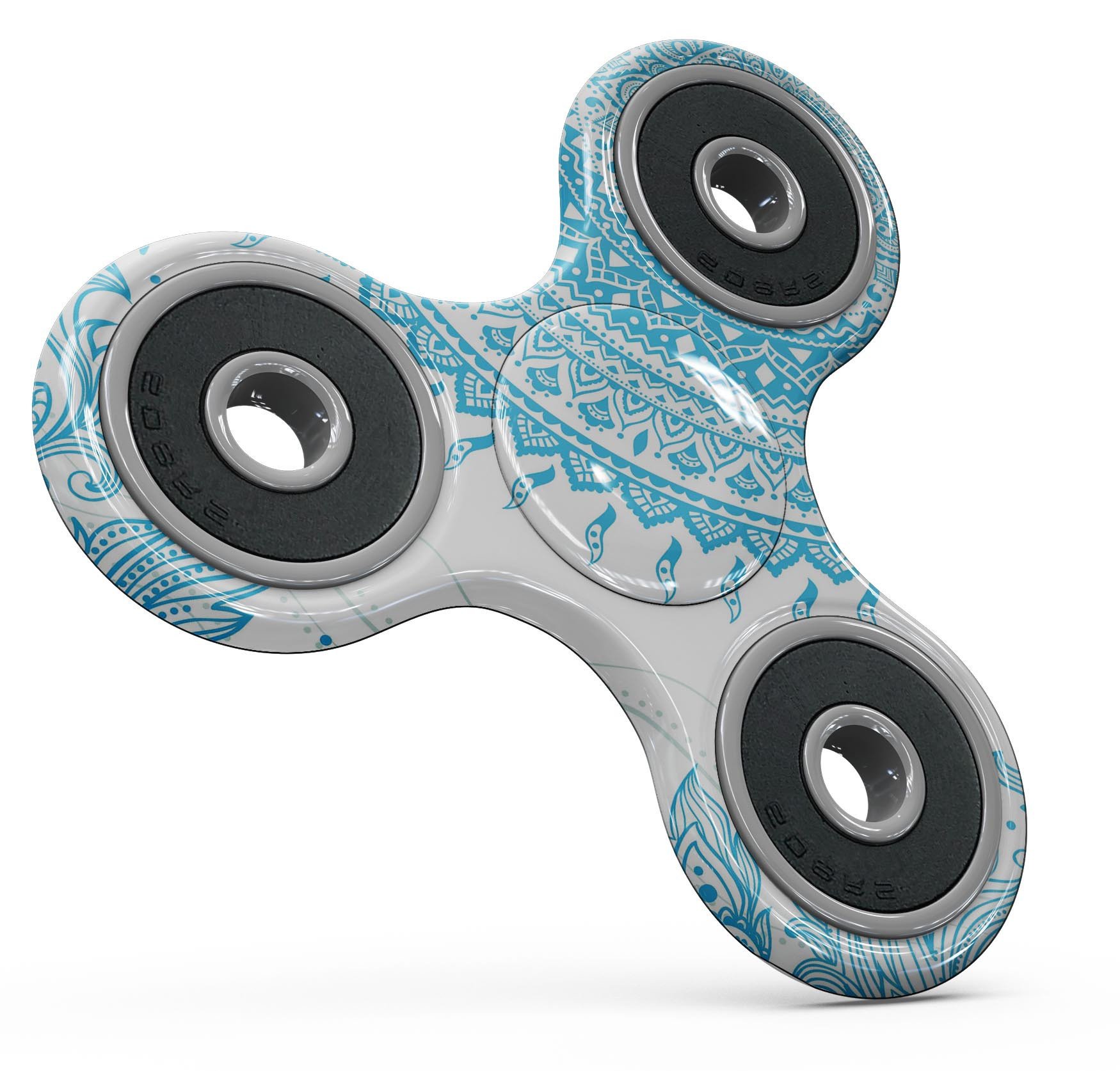 Bright Blue Circle Mandala v3 skin kit for fidget spinner, showcasing vibrant colors and intricate mandala design.