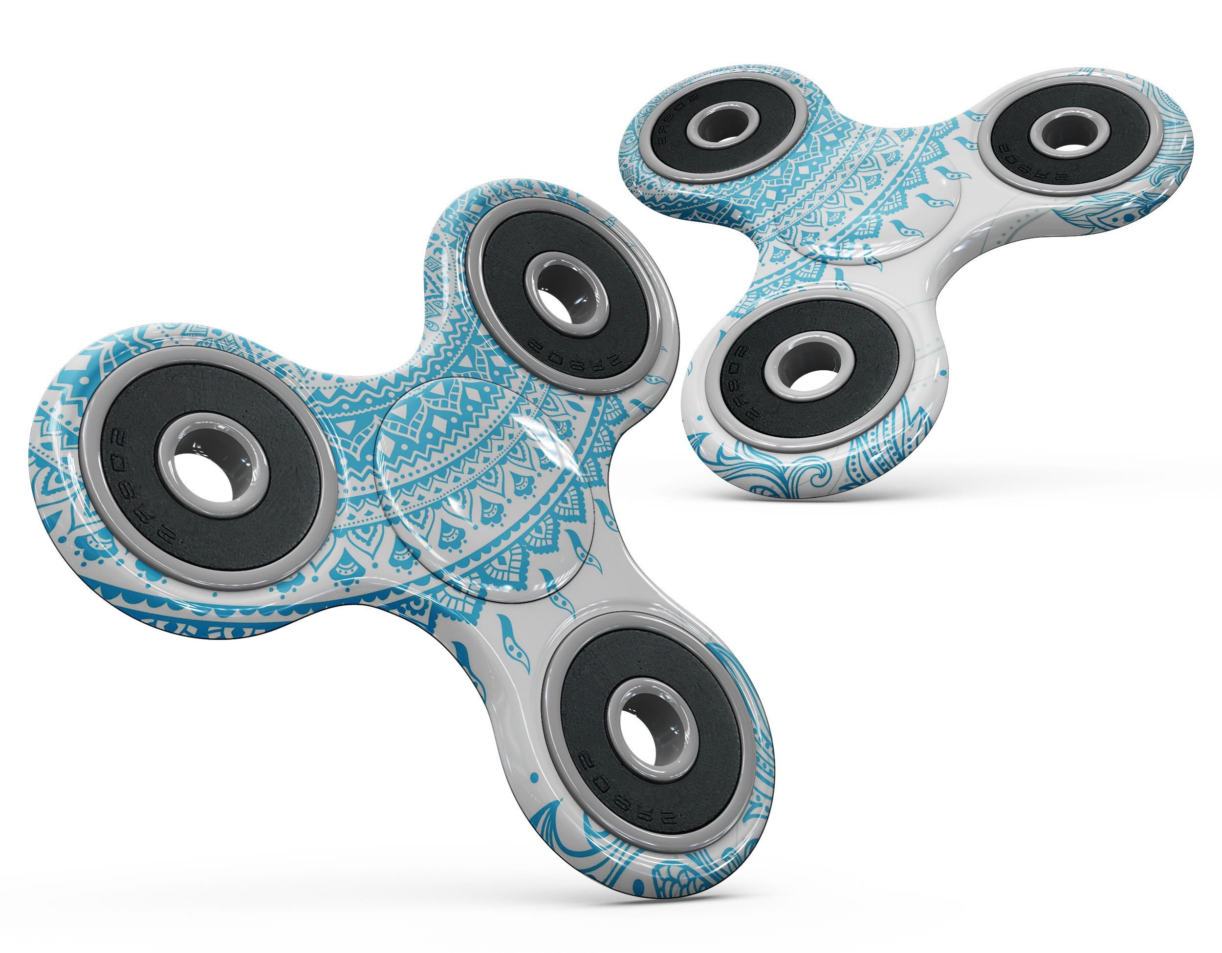 Bright Blue Circle Mandala v3 skin kit for fidget spinner, showcasing vibrant colors and intricate mandala design.