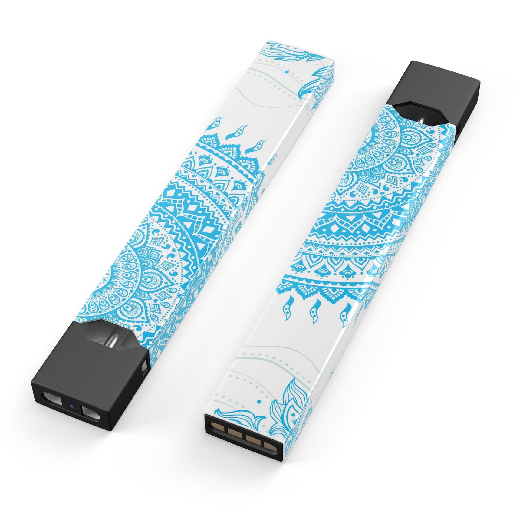 Bright Blue Circle Mandala v3 skin wrap for JUUL device, showcasing vibrant colors and intricate mandala design.