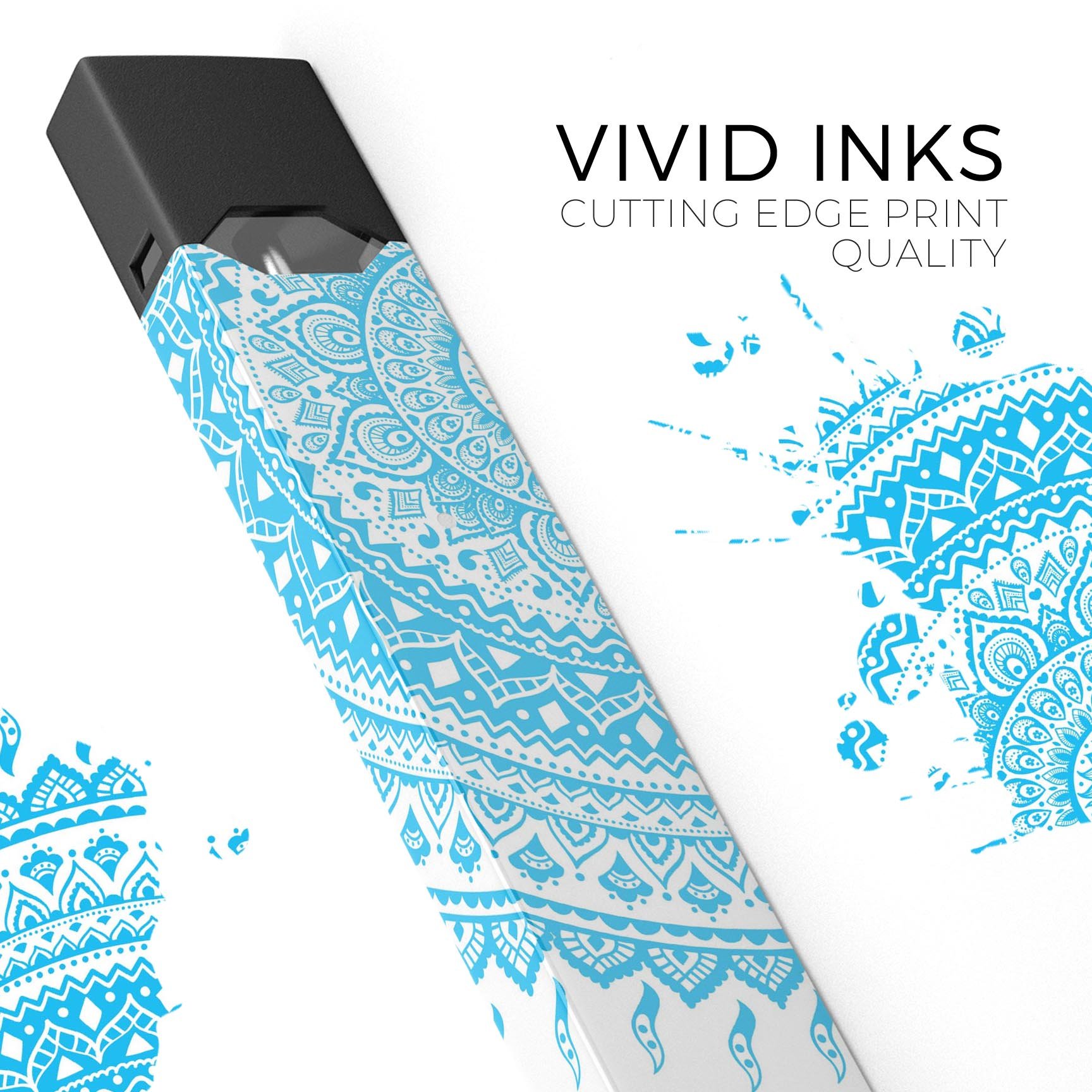 Bright Blue Circle Mandala v3 skin wrap for JUUL device, showcasing vibrant colors and intricate mandala design.