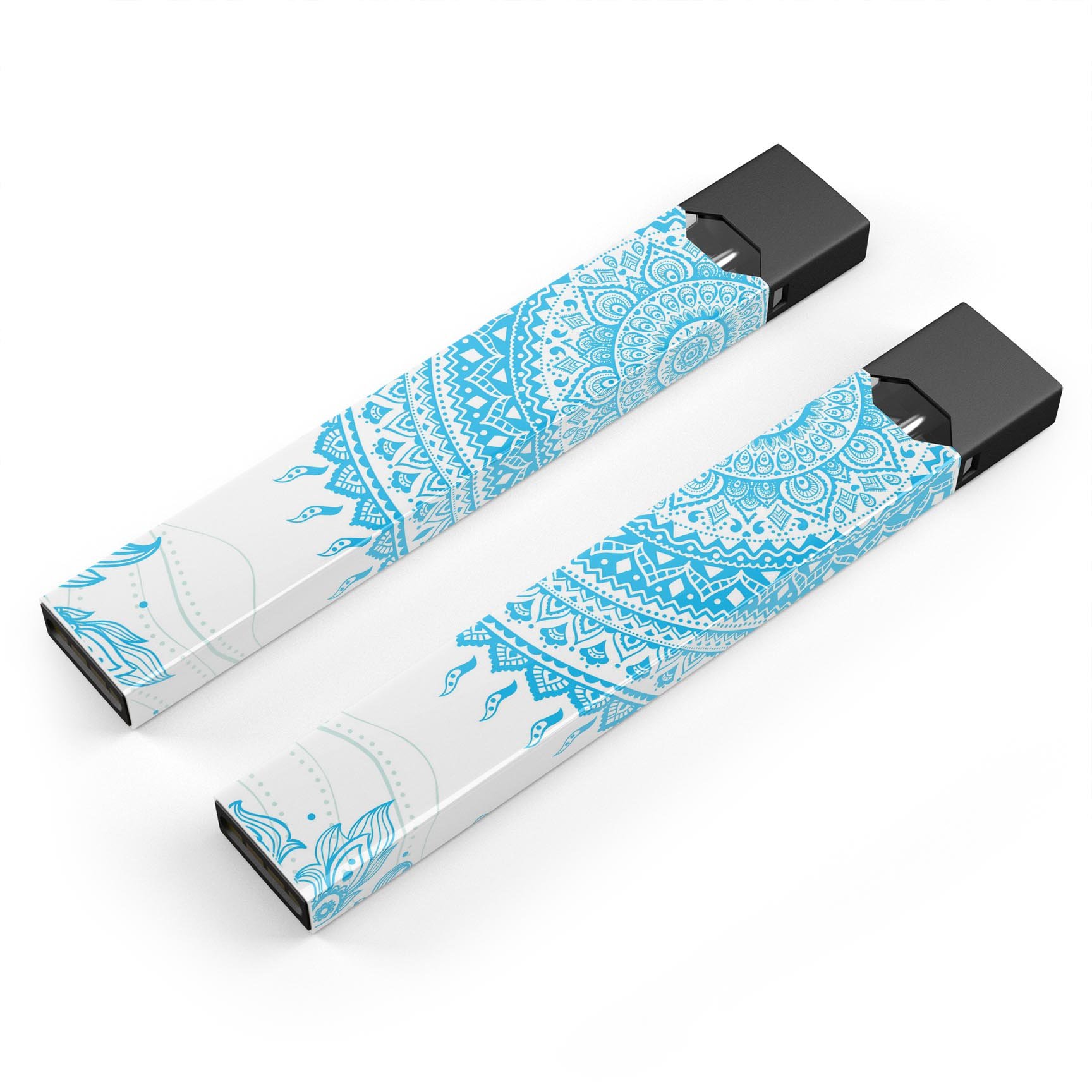 Bright Blue Circle Mandala v3 skin wrap for JUUL device, showcasing vibrant colors and intricate mandala design.