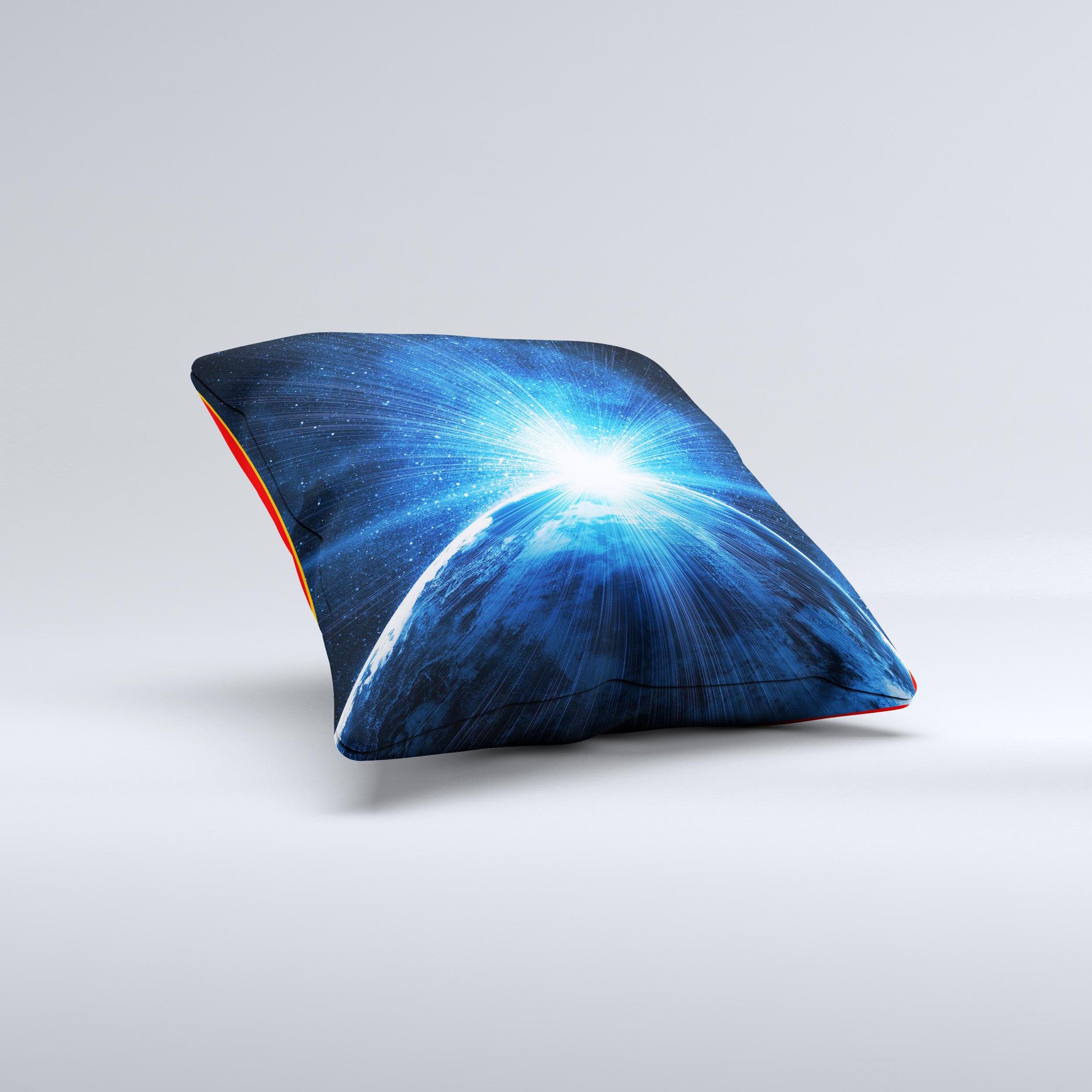 Bright Blue Earth Light Flash Decorative Throw Pillow with unique ink-fuzed design, handcrafted in Virginia, showcasing vibrant colors and high-quality fabric.