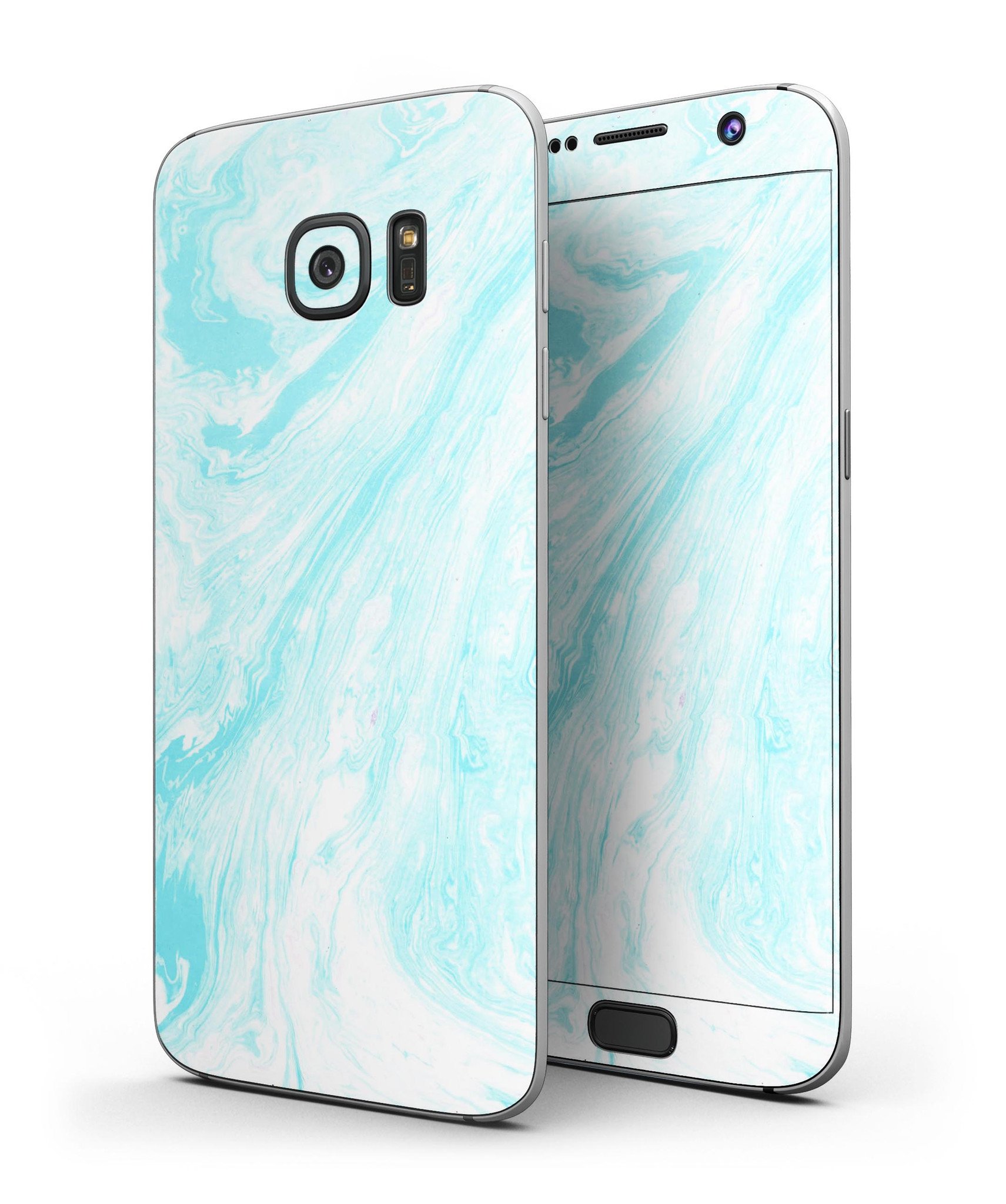 Bright Blue Textured Marble Full Body Skin-Kit for Samsung Galaxy S7/S7 Edge, showcasing vibrant colors and premium vinyl material.