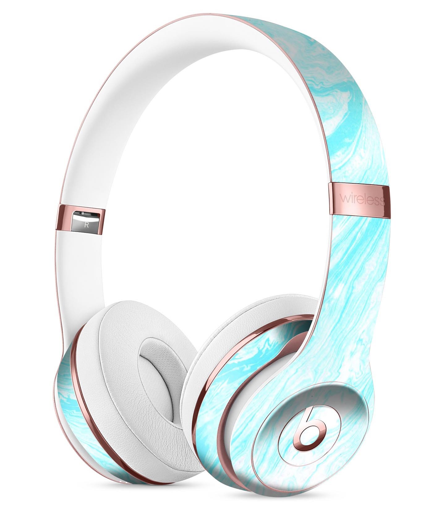 Bright Blue Textured Marble Full-Body Skin Kit for Beats by Dre Solo 3 Wireless Headphones, showcasing vibrant colors and sleek design.