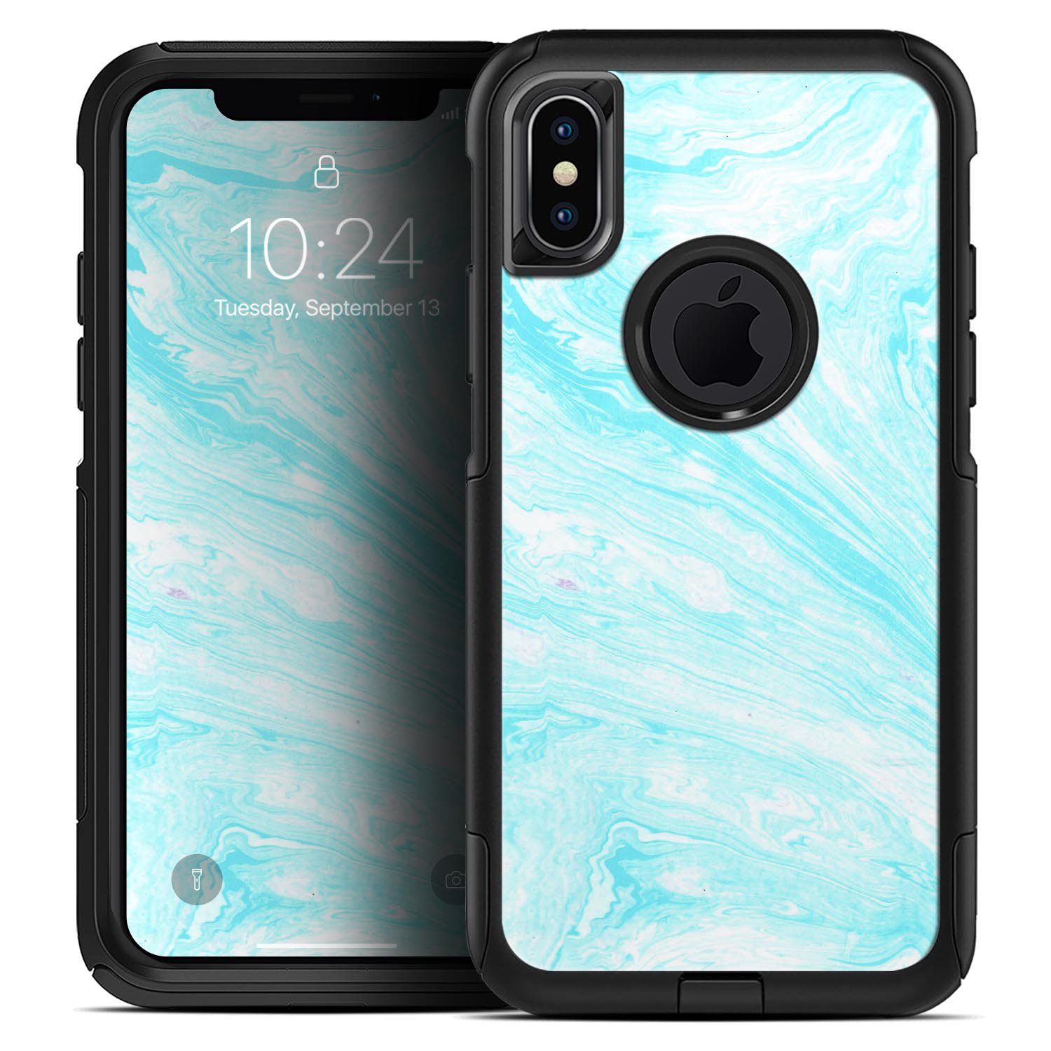 Bright Blue Textured Marble Skin Kit for iPhone OtterBox Cases, showcasing a vibrant blue marble design with a smooth finish.