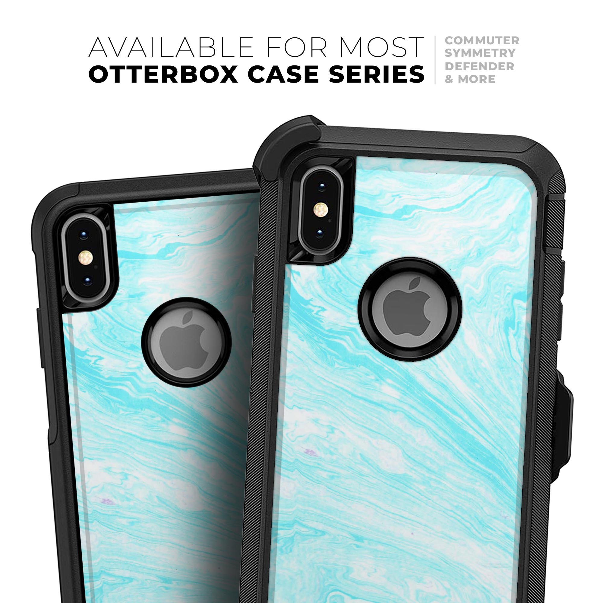 Bright Blue Textured Marble Skin Kit for iPhone OtterBox Cases, showcasing a vibrant blue marble design with a smooth finish.