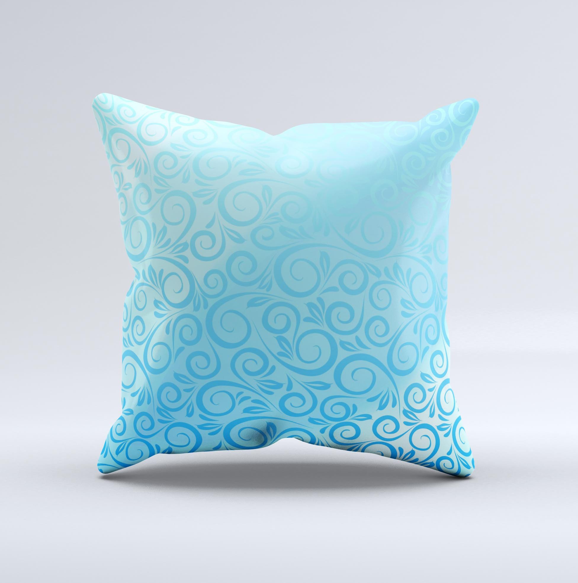 Bright blue decorative throw pillow featuring a spiral pattern, showcasing its unique handcrafted design and high-quality fabric.