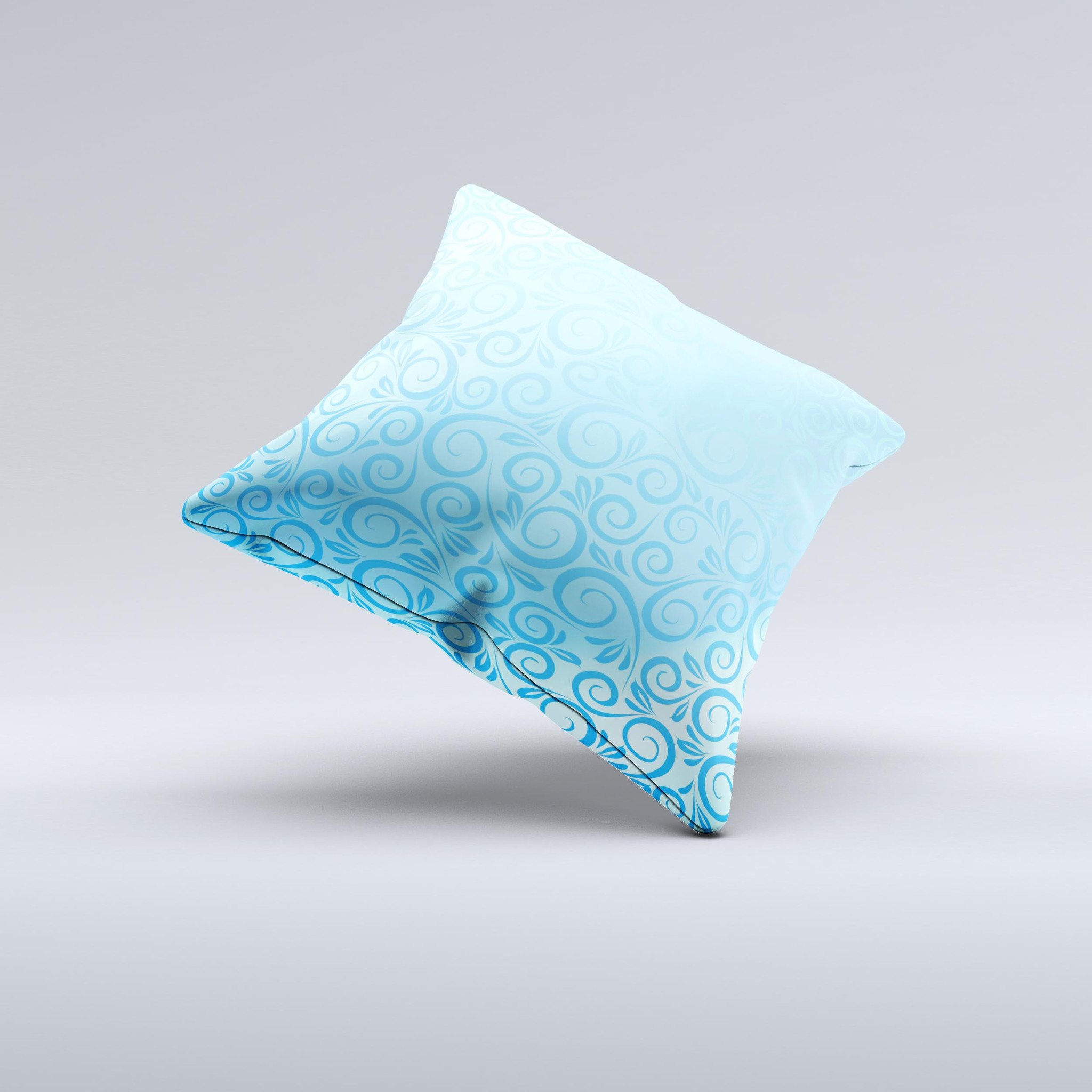 Bright blue decorative throw pillow featuring a spiral pattern, showcasing its unique handcrafted design and high-quality fabric.