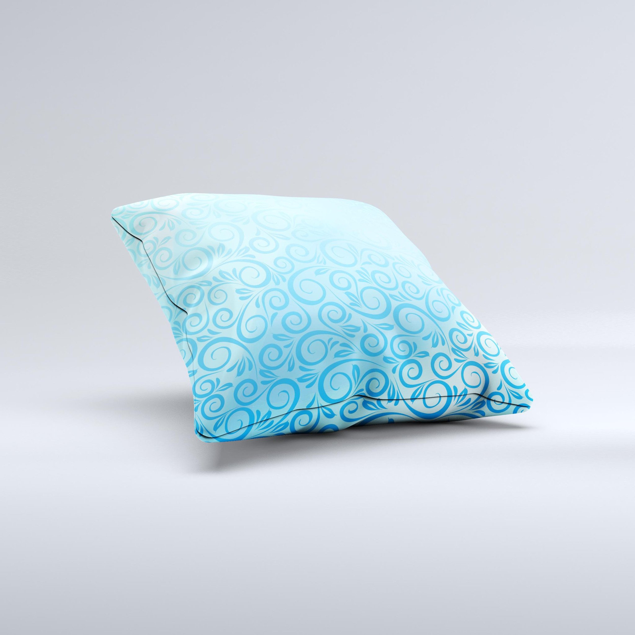 Bright blue decorative throw pillow featuring a spiral pattern, showcasing its unique handcrafted design and high-quality fabric.