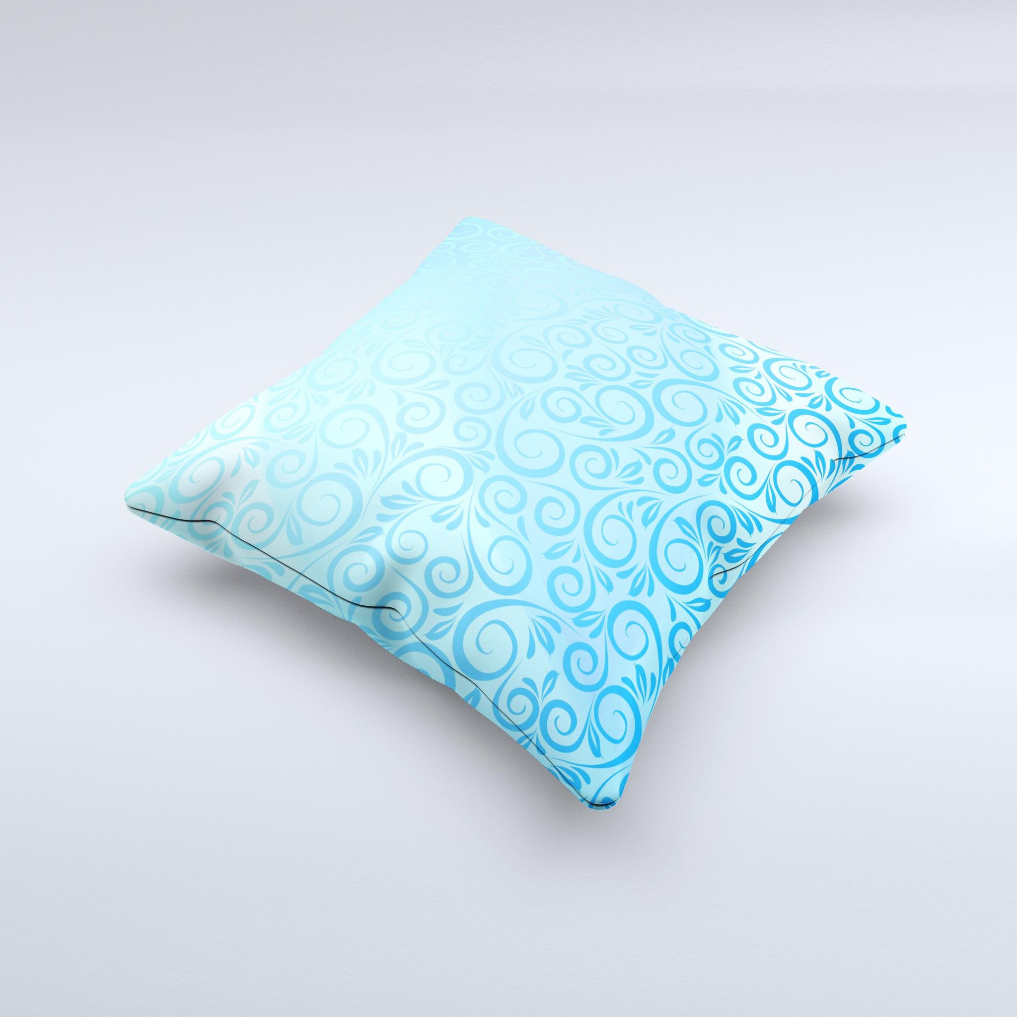 Bright blue decorative throw pillow featuring a spiral pattern, showcasing its unique handcrafted design and high-quality fabric.