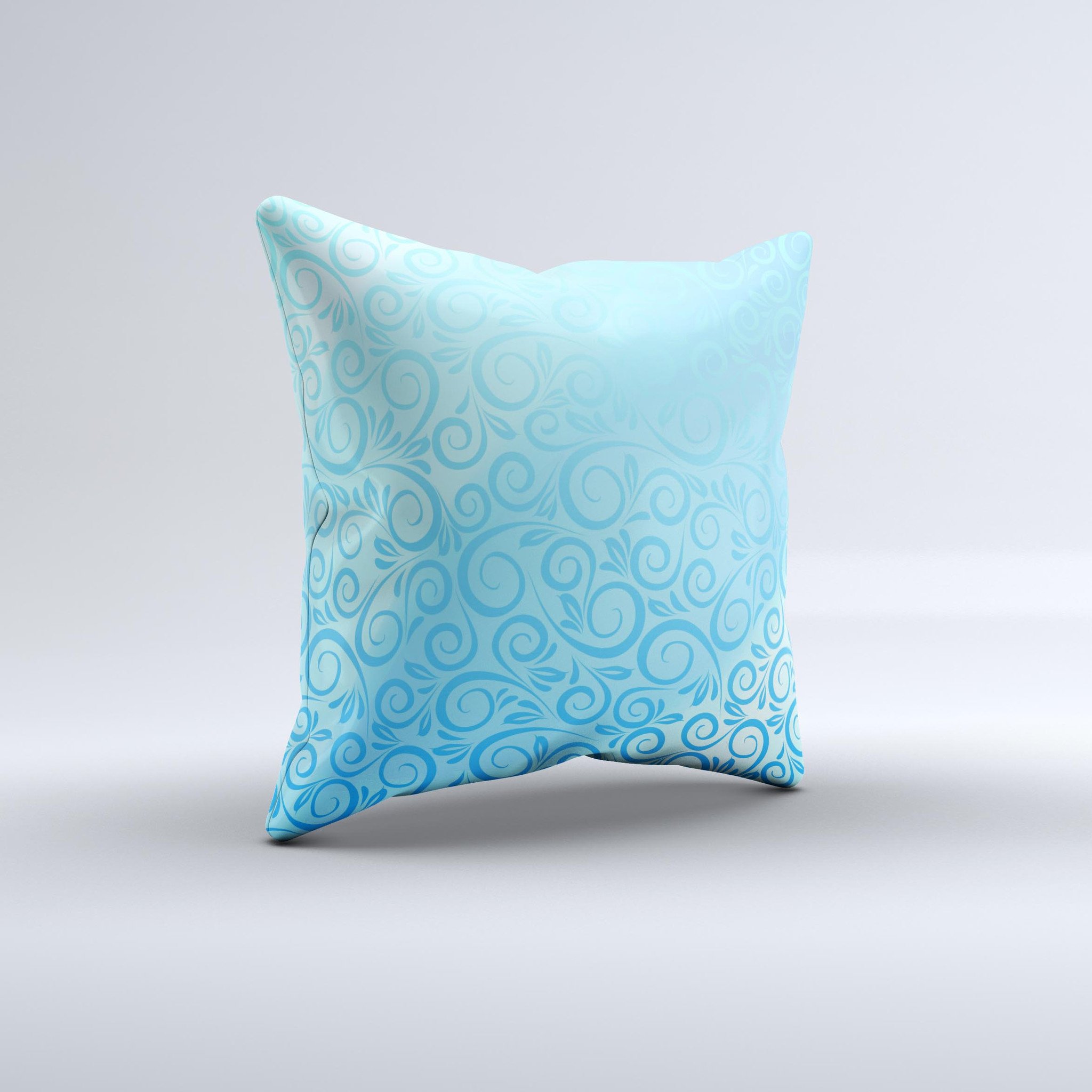 Bright blue decorative throw pillow featuring a spiral pattern, showcasing its unique handcrafted design and high-quality fabric.