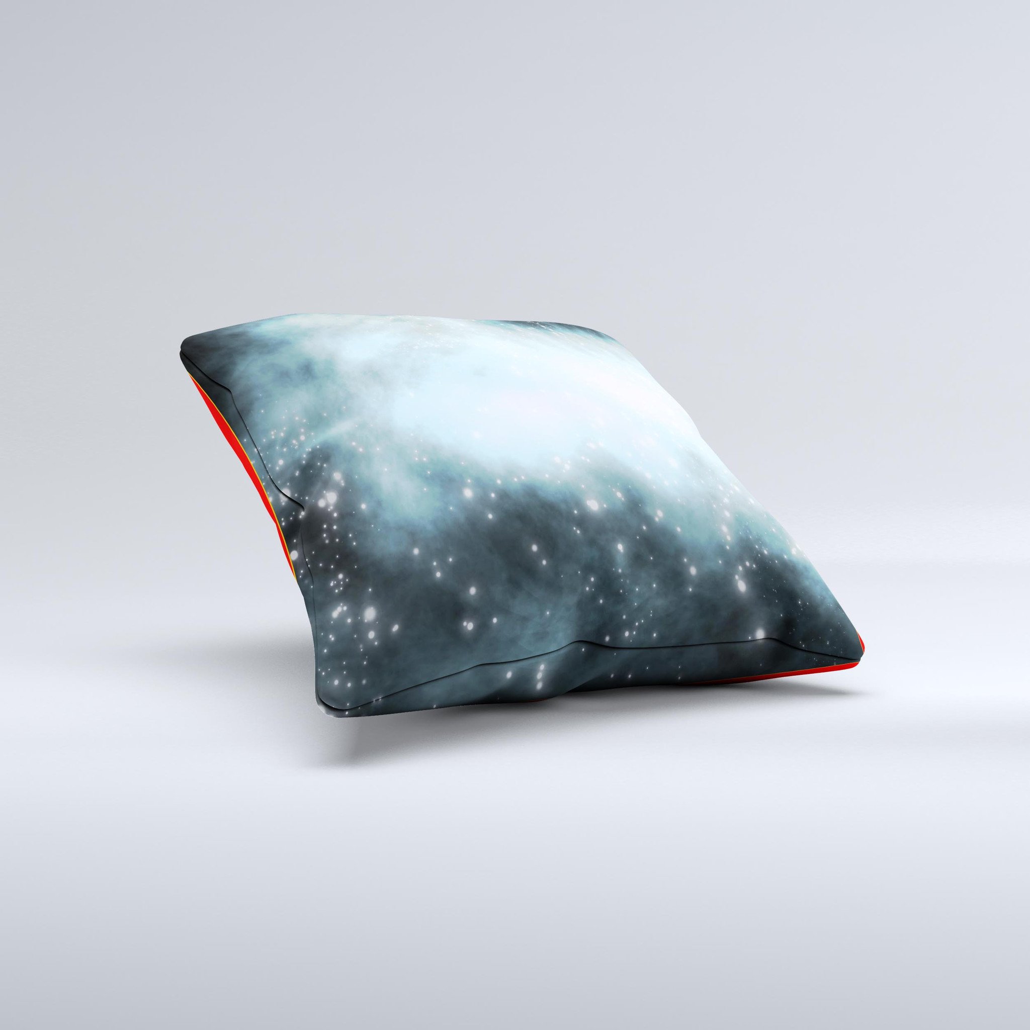 Bright Blue Vivid Galaxy Ink-Fuzed Decorative Throw Pillow showcasing a vibrant galaxy design with intricate details, handcrafted in Virginia.