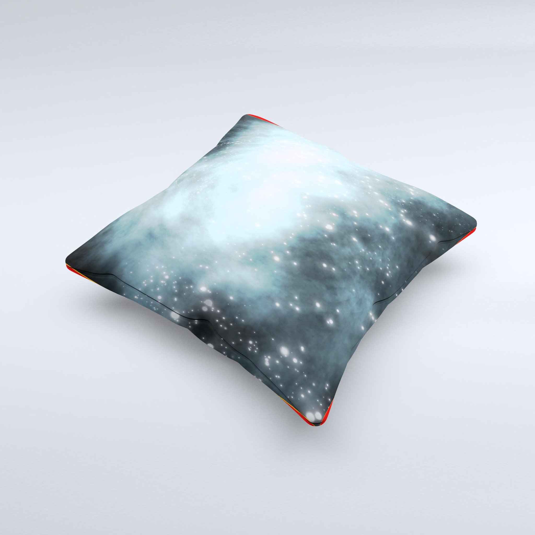 Bright Blue Vivid Galaxy Ink-Fuzed Decorative Throw Pillow showcasing a vibrant galaxy design with intricate details, handcrafted in Virginia.