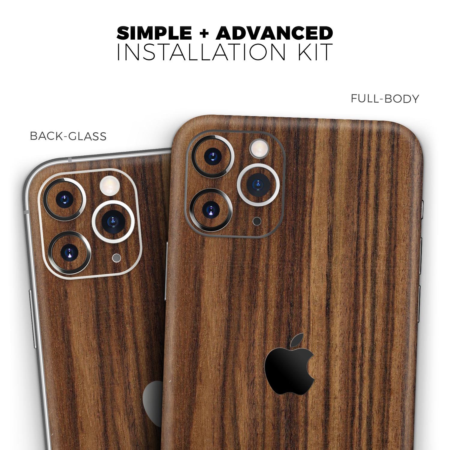 Bright Ebony Woodgrain Skin-Kit for Apple iPhone, showcasing a sleek design and premium finish.