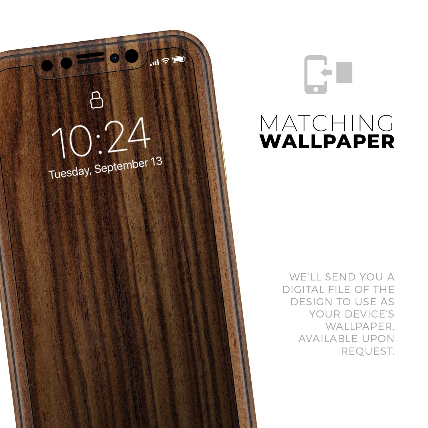 Bright Ebony Woodgrain Skin-Kit for Apple iPhone, showcasing a sleek design and premium finish.