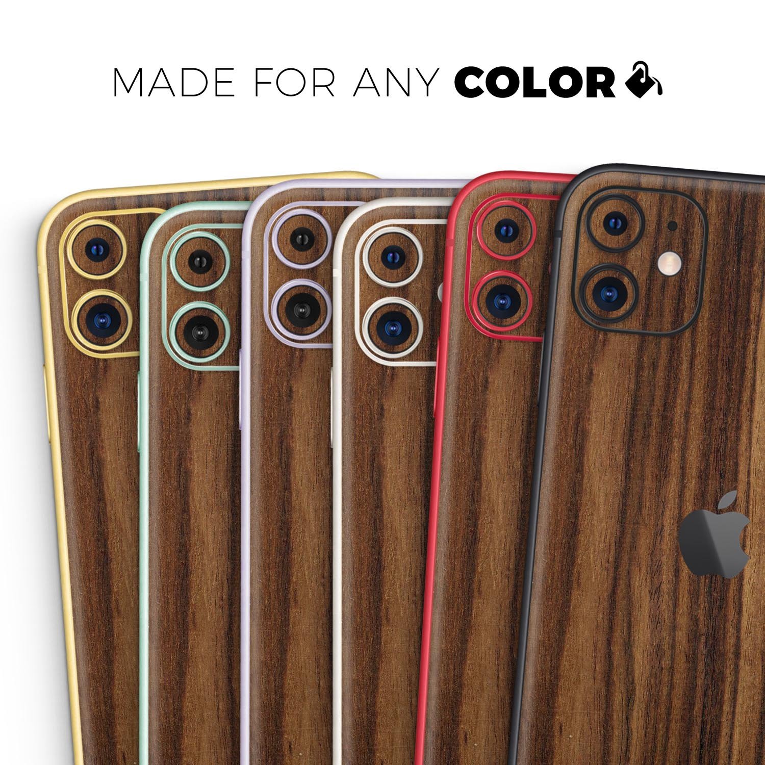 Bright Ebony Woodgrain Skin-Kit for Apple iPhone, showcasing a sleek design and premium finish.