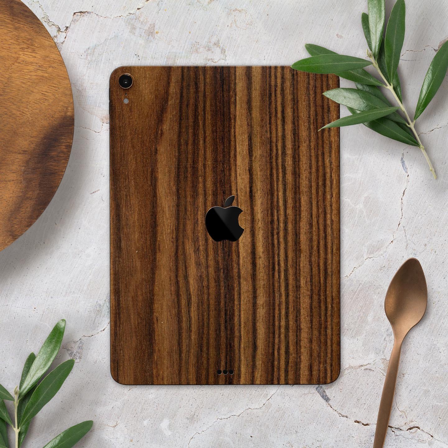 Bright Ebony Woodgrain skin decal for Apple iPad Pro, showcasing a sleek wood texture design for stylish protection.