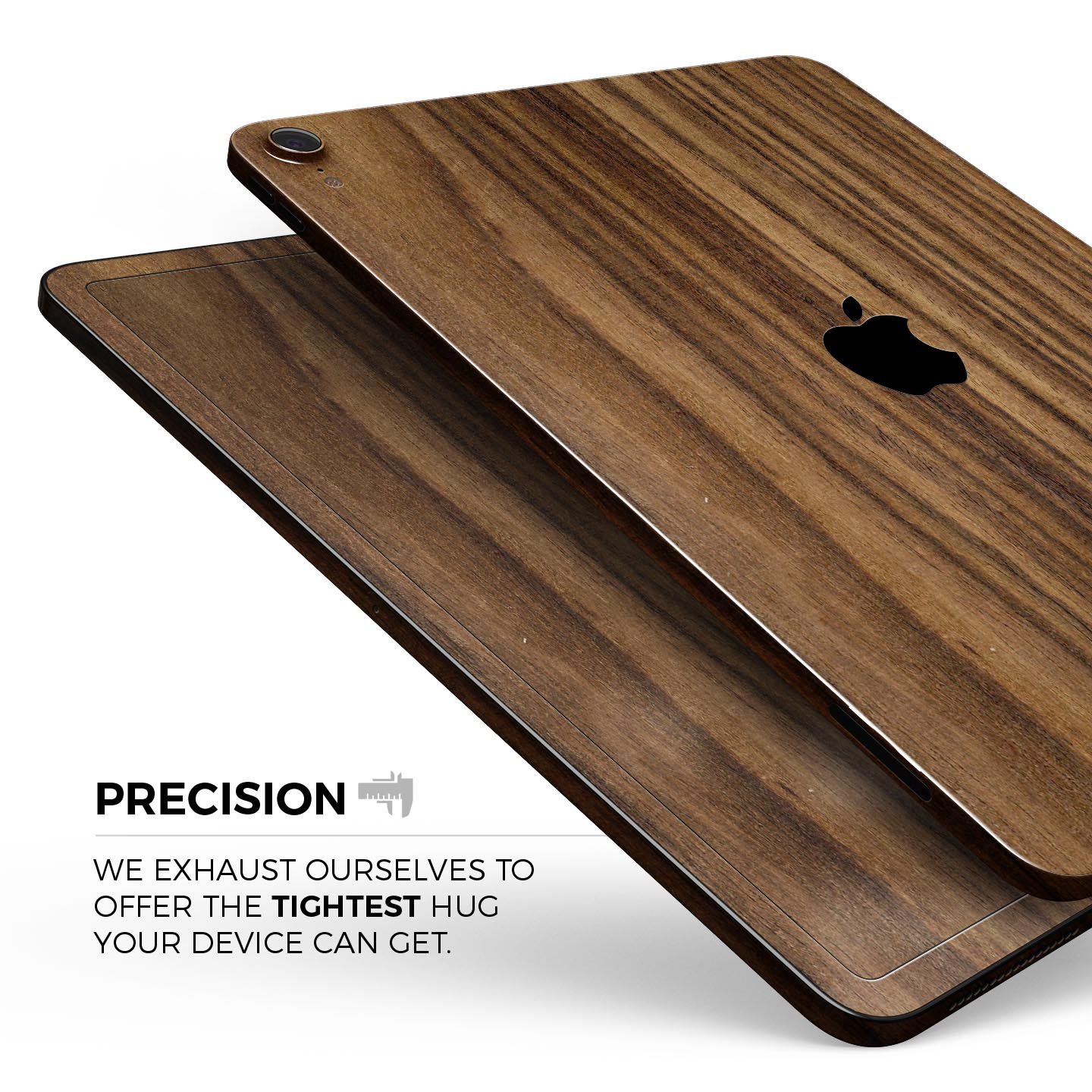 Bright Ebony Woodgrain skin decal for Apple iPad Pro, showcasing a sleek wood texture design for stylish protection.