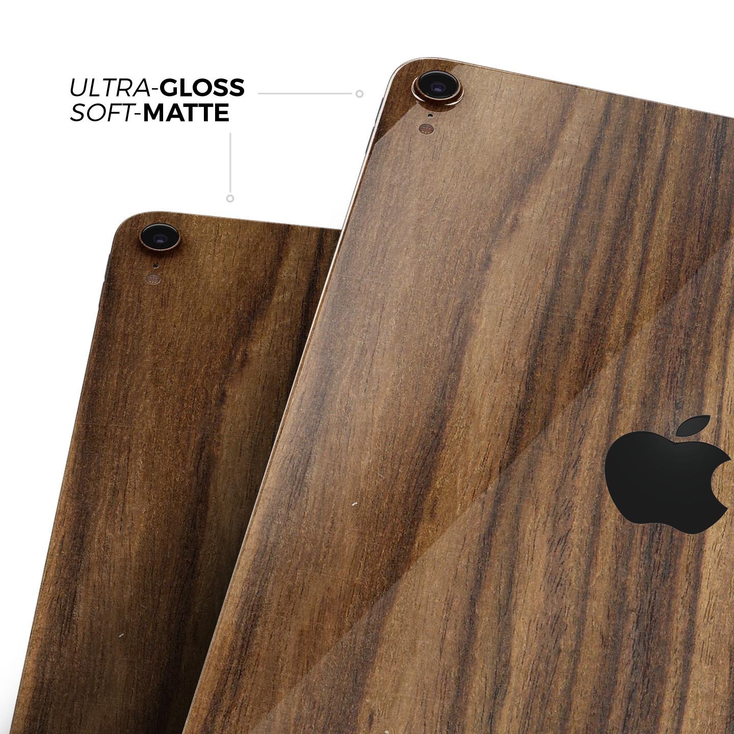 Bright Ebony Woodgrain skin decal for Apple iPad Pro, showcasing a sleek wood texture design for stylish protection.