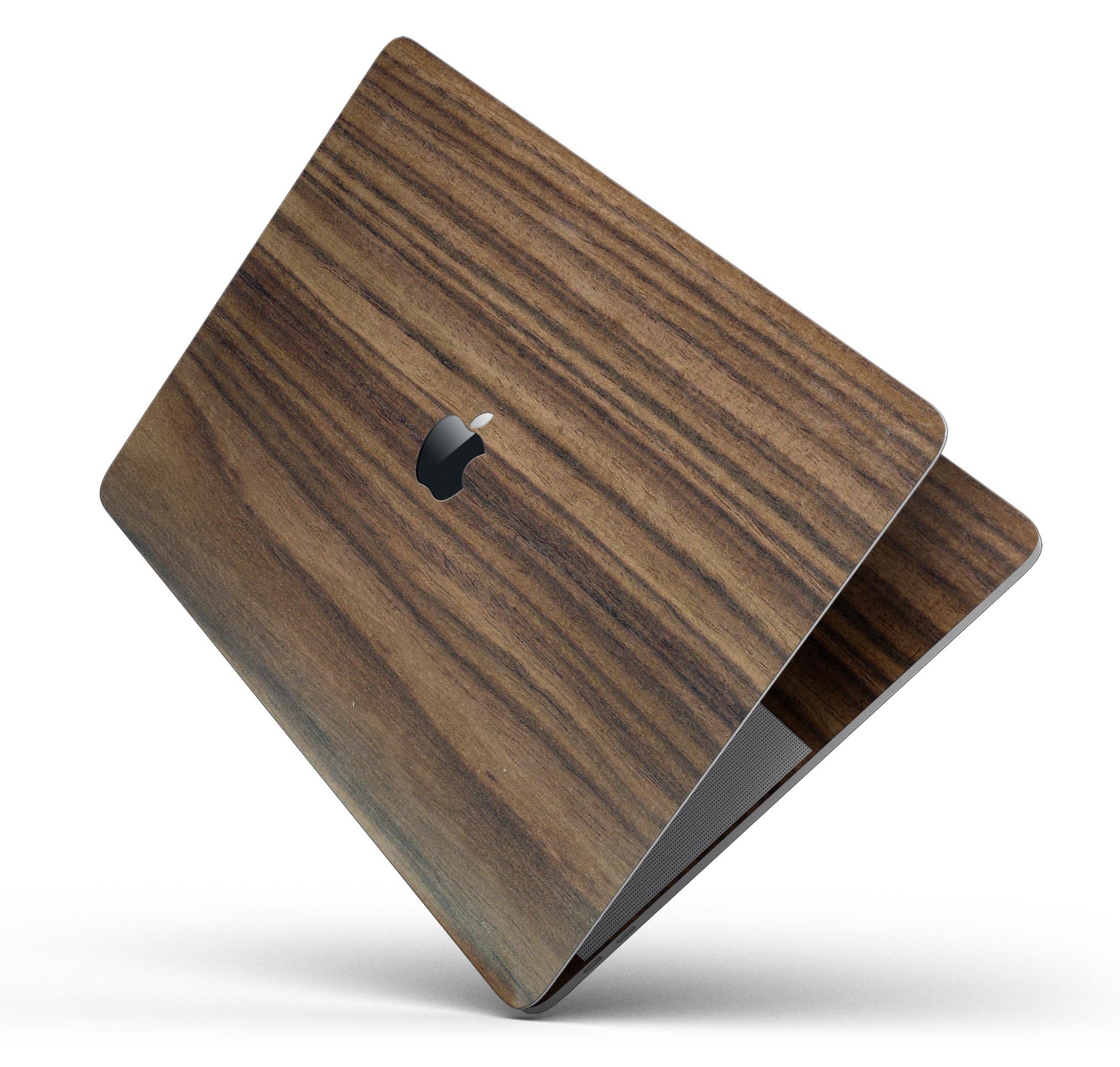 Bright Ebony Woodgrain skin decal wrap kit for MacBook, showcasing a stylish woodgrain design and premium vinyl material.