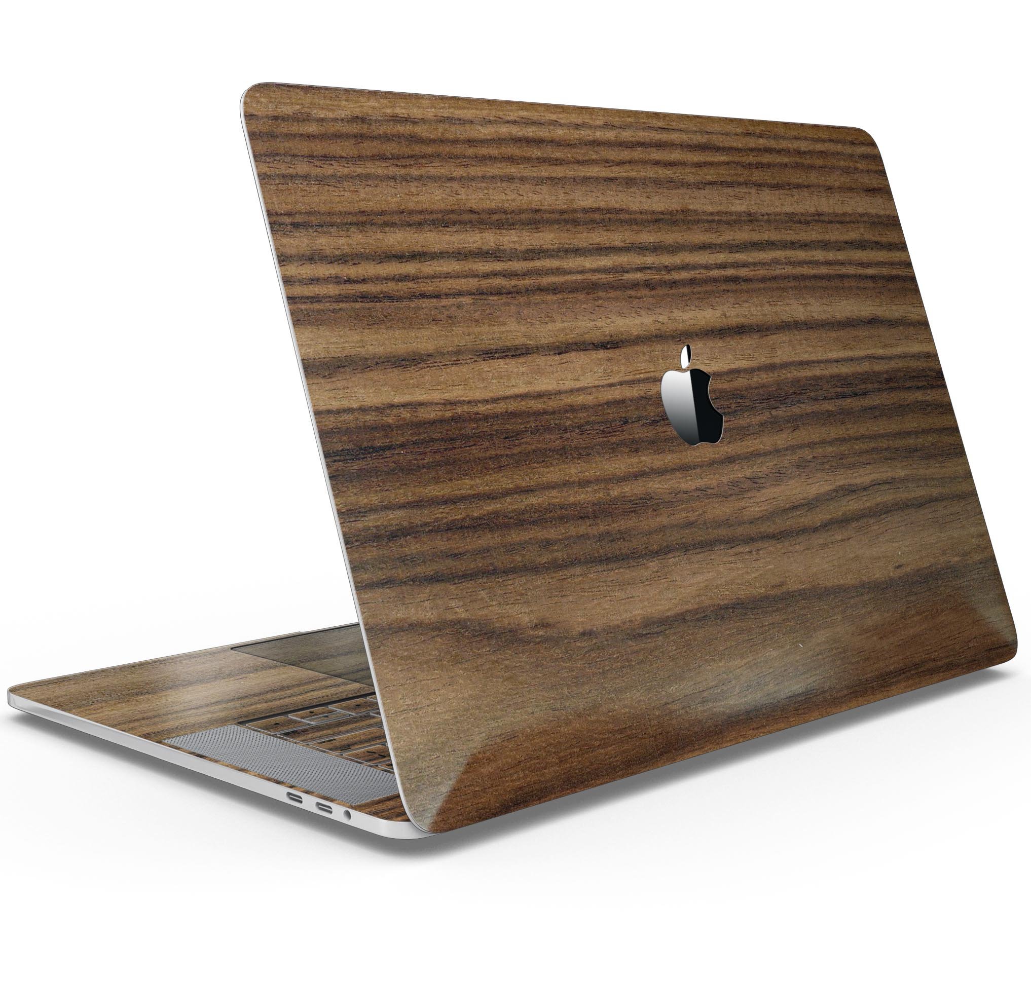 Bright Ebony Woodgrain skin decal wrap kit for MacBook, showcasing a stylish woodgrain design and premium vinyl material.