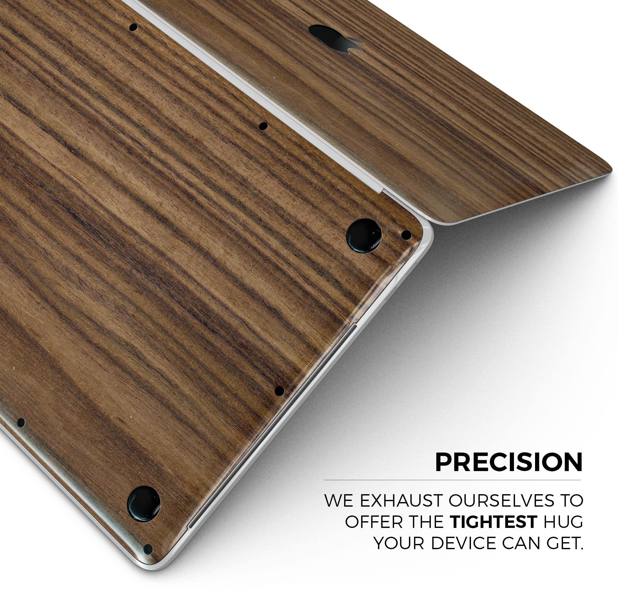 Bright Ebony Woodgrain skin decal wrap kit for MacBook, showcasing a stylish woodgrain design and premium vinyl material.