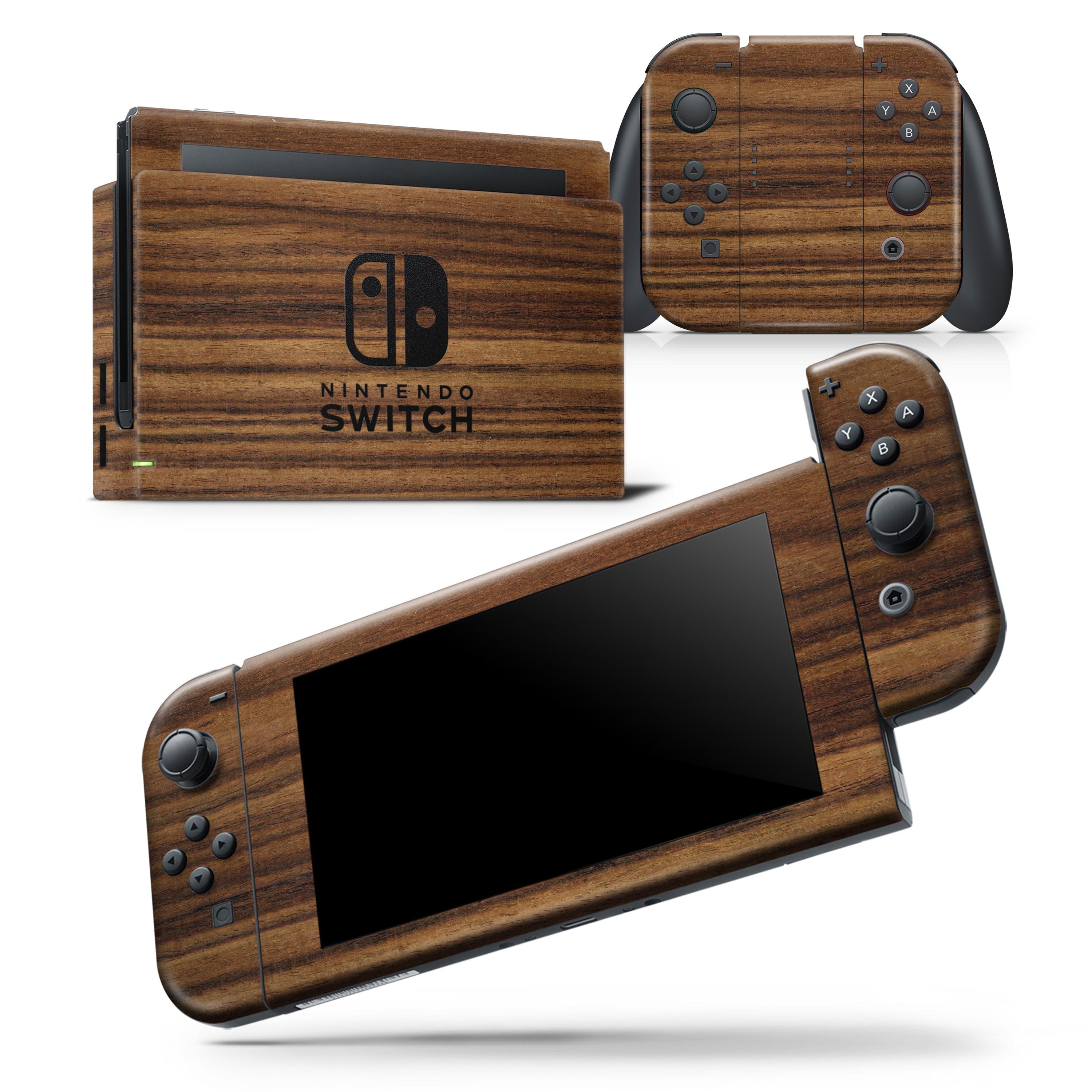 Bright Ebony Woodgrain skin wrap decal for Nintendo Switch Lite, showcasing a stylish woodgrain design that fits snugly on the console.