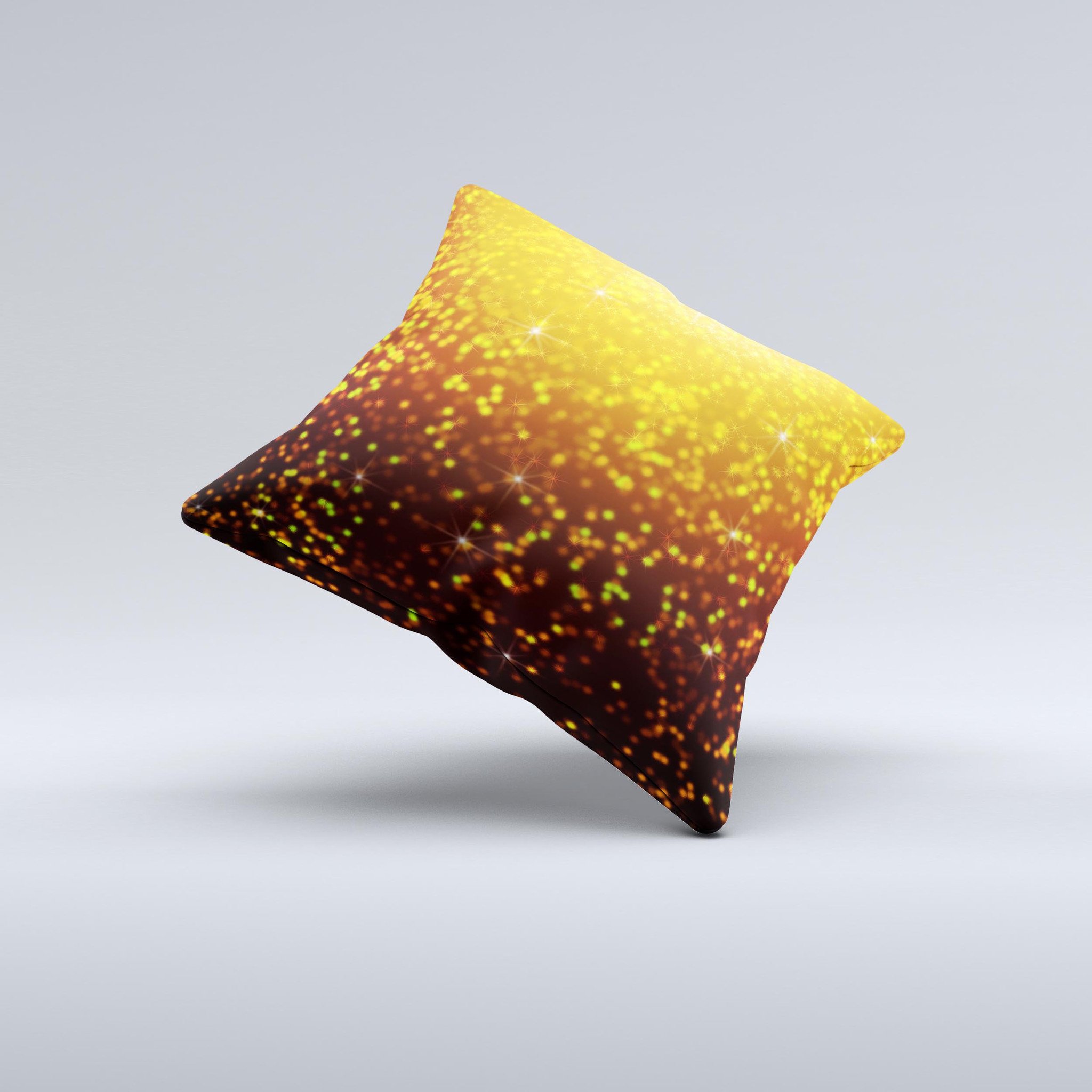 Bright Gold Glowing Sparks Ink-Fuzed Decorative Throw Pillow with unique hand-crafted design and luxurious fabric.