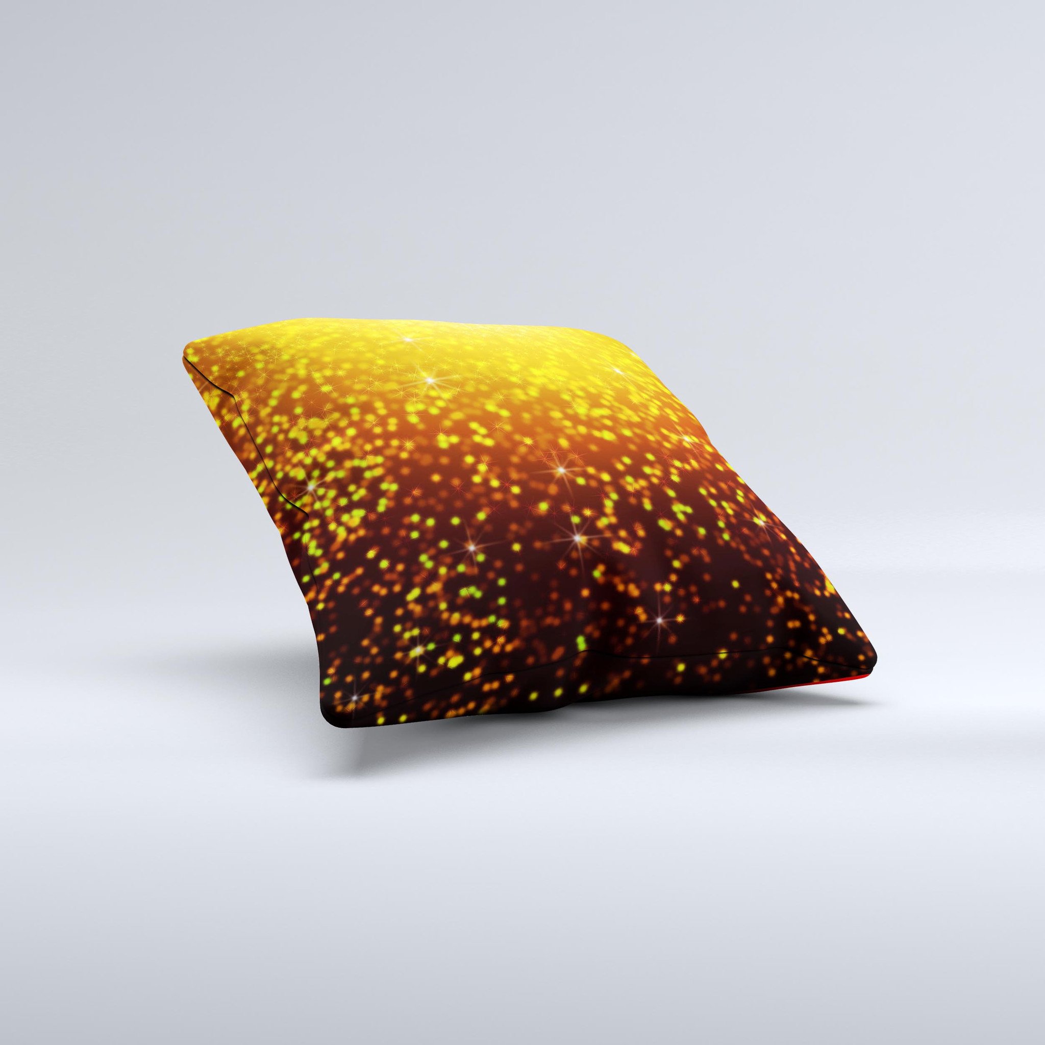 Bright Gold Glowing Sparks Ink-Fuzed Decorative Throw Pillow with unique hand-crafted design and luxurious fabric.