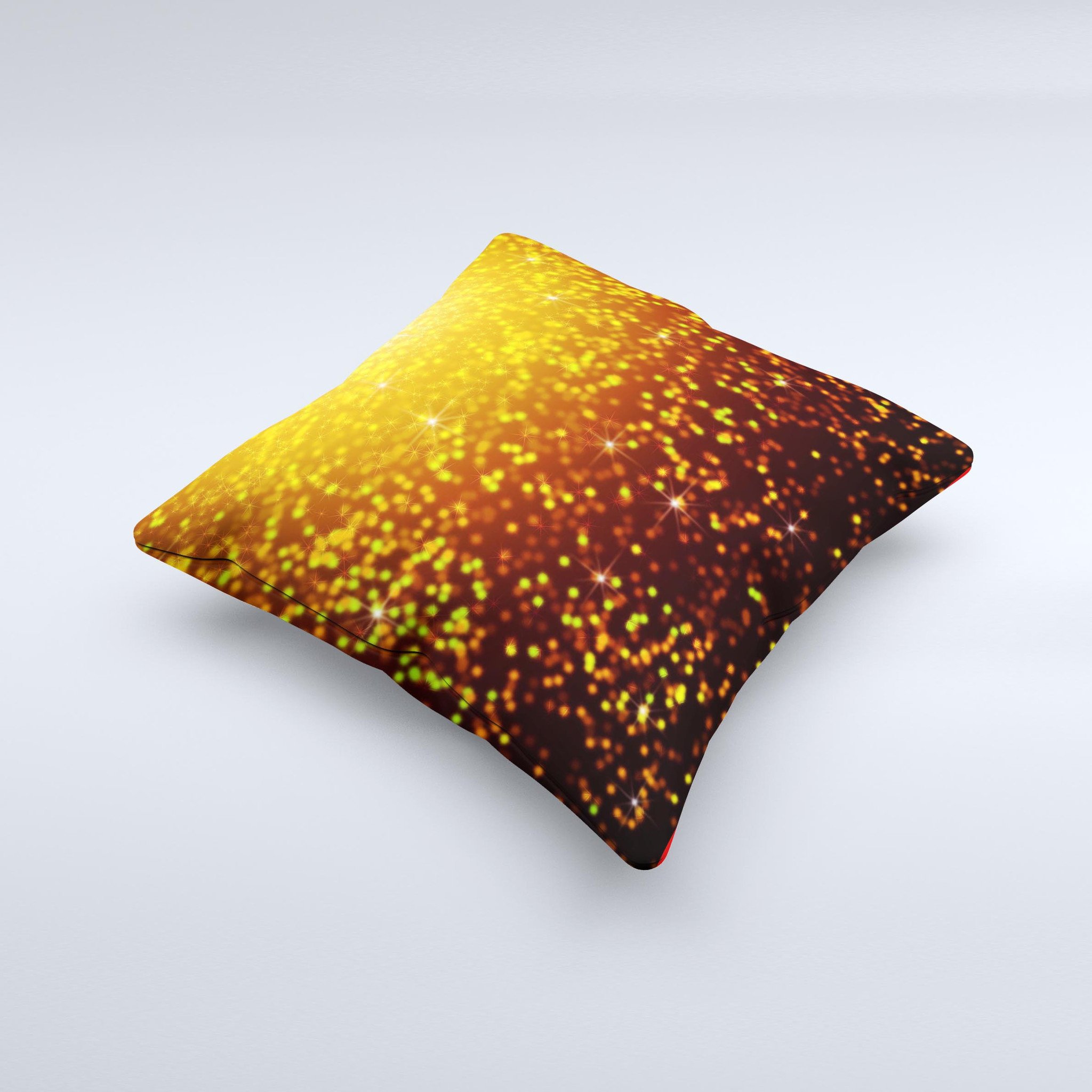 Bright Gold Glowing Sparks Ink-Fuzed Decorative Throw Pillow with unique hand-crafted design and luxurious fabric.