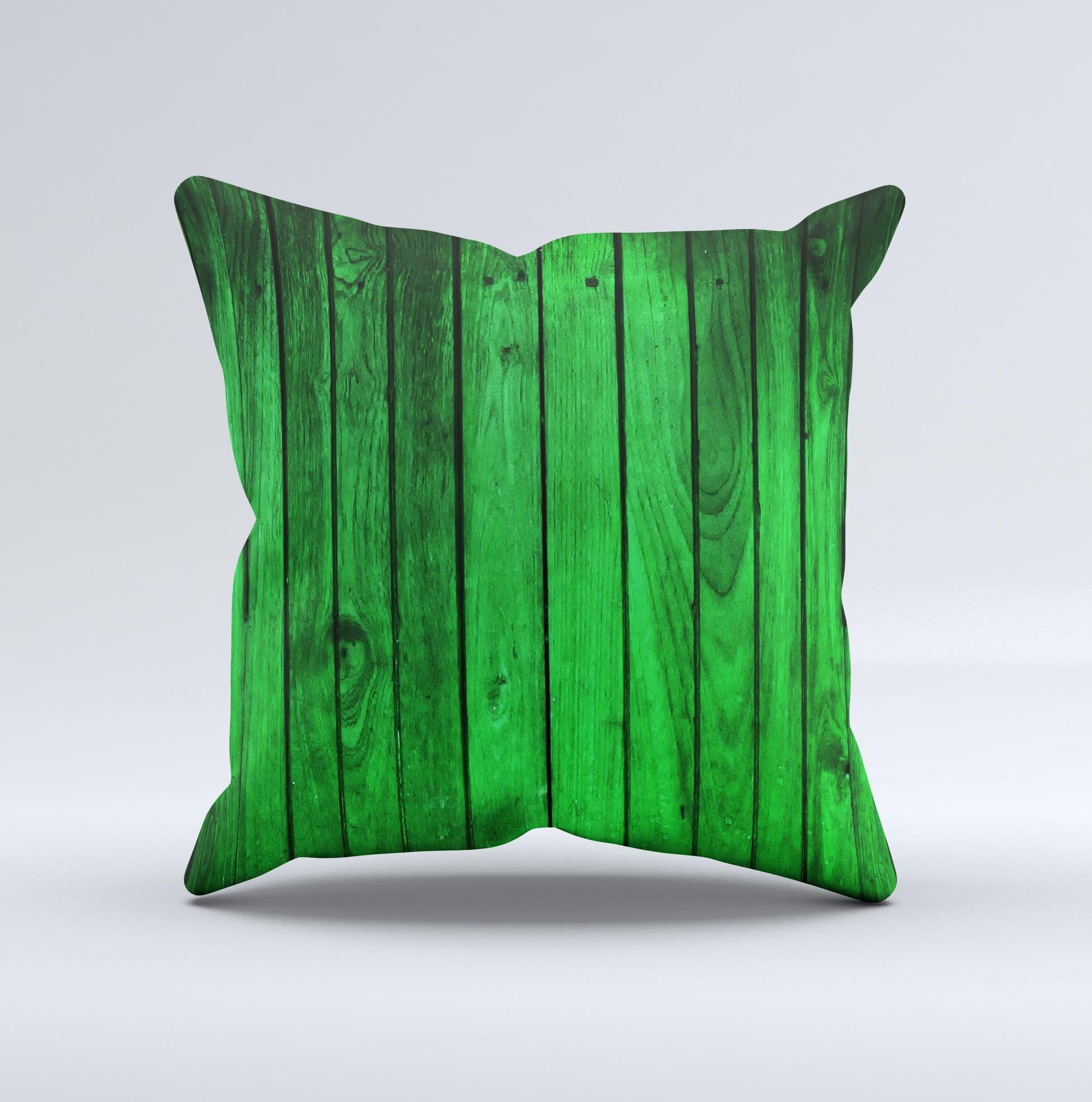 Bright Green Highlighted Wood Ink-Fuzed Decorative Throw Pillow with unique handcrafted design and high-quality fabric.