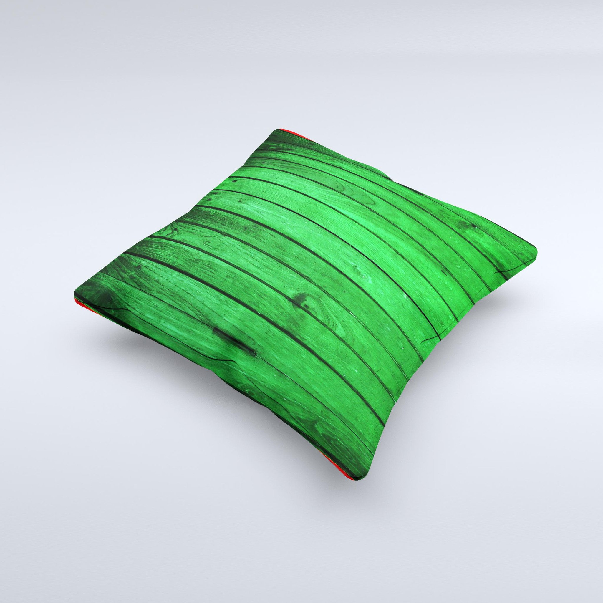 Bright Green Highlighted Wood Ink-Fuzed Decorative Throw Pillow with unique handcrafted design and high-quality fabric.