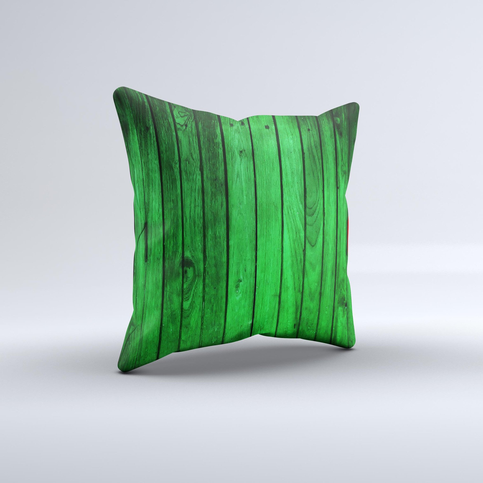 Bright Green Highlighted Wood Ink-Fuzed Decorative Throw Pillow with unique handcrafted design and high-quality fabric.