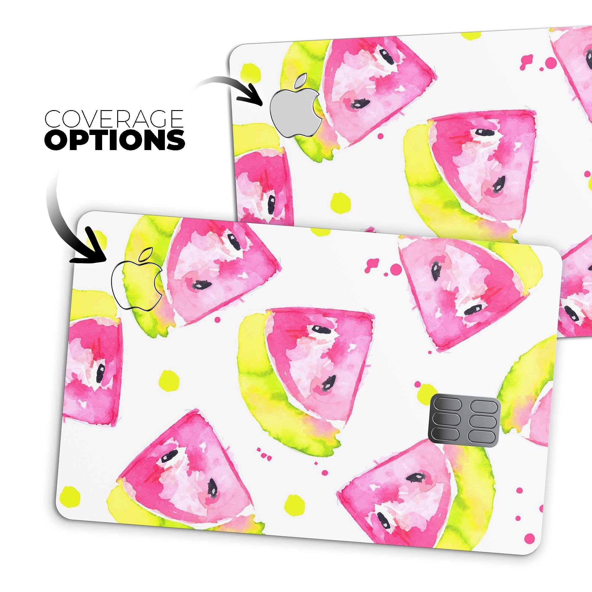 Bright Highlighter WaterColor-Melins Premium Protective Decal for Apple Card, showcasing vibrant colors and a sleek design.