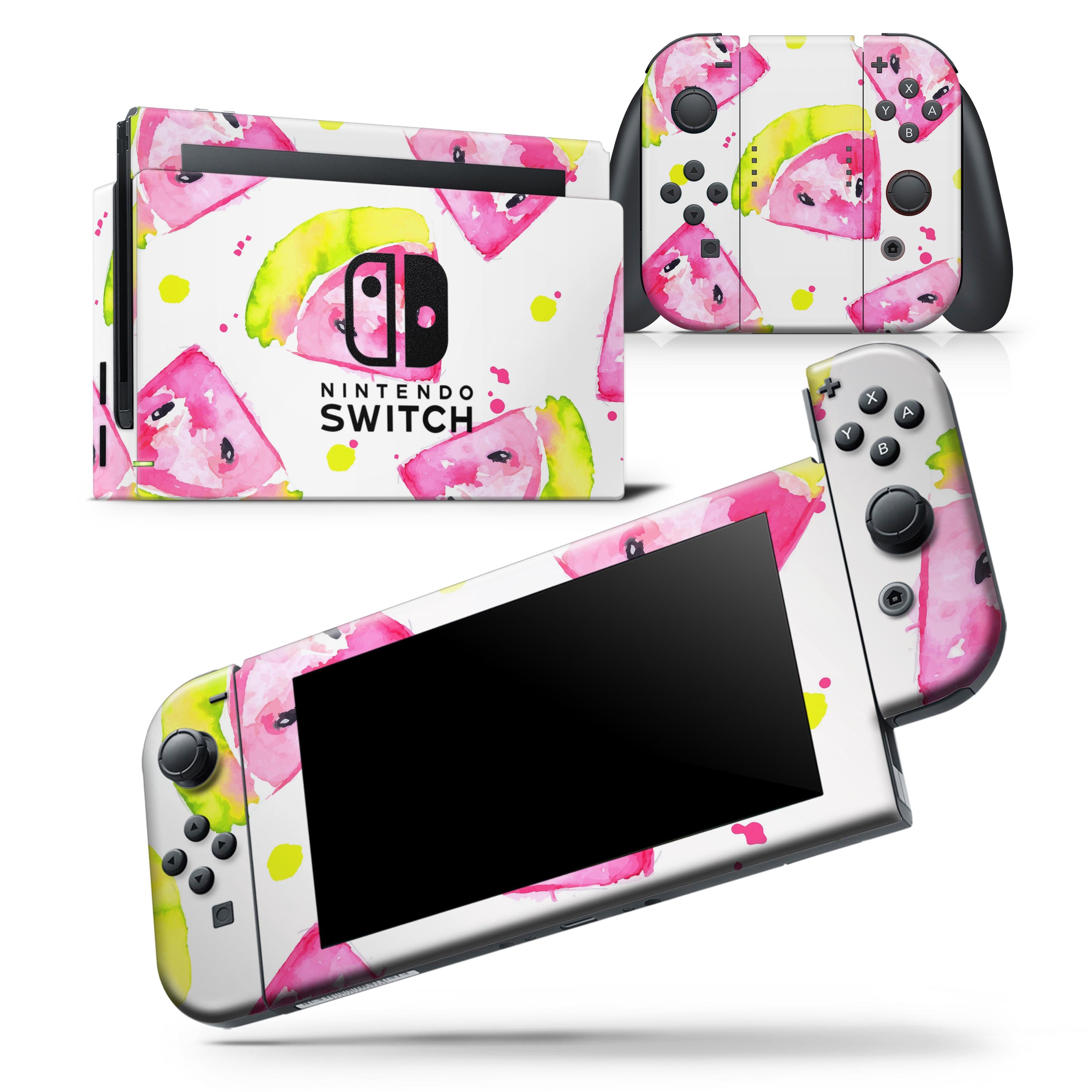 Bright Highlighter WaterColor skin wrap decal for Nintendo Switch, showcasing vibrant colors and a sleek design.