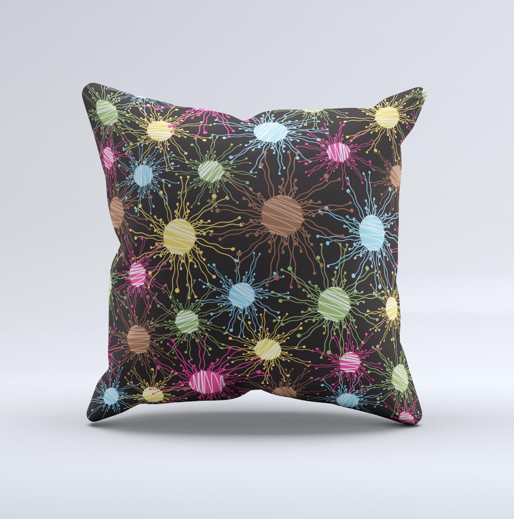 Bright Loopy Circle Extract Ink-Fuzed Decorative Throw Pillow showcasing vibrant colors and unique handcrafted design.