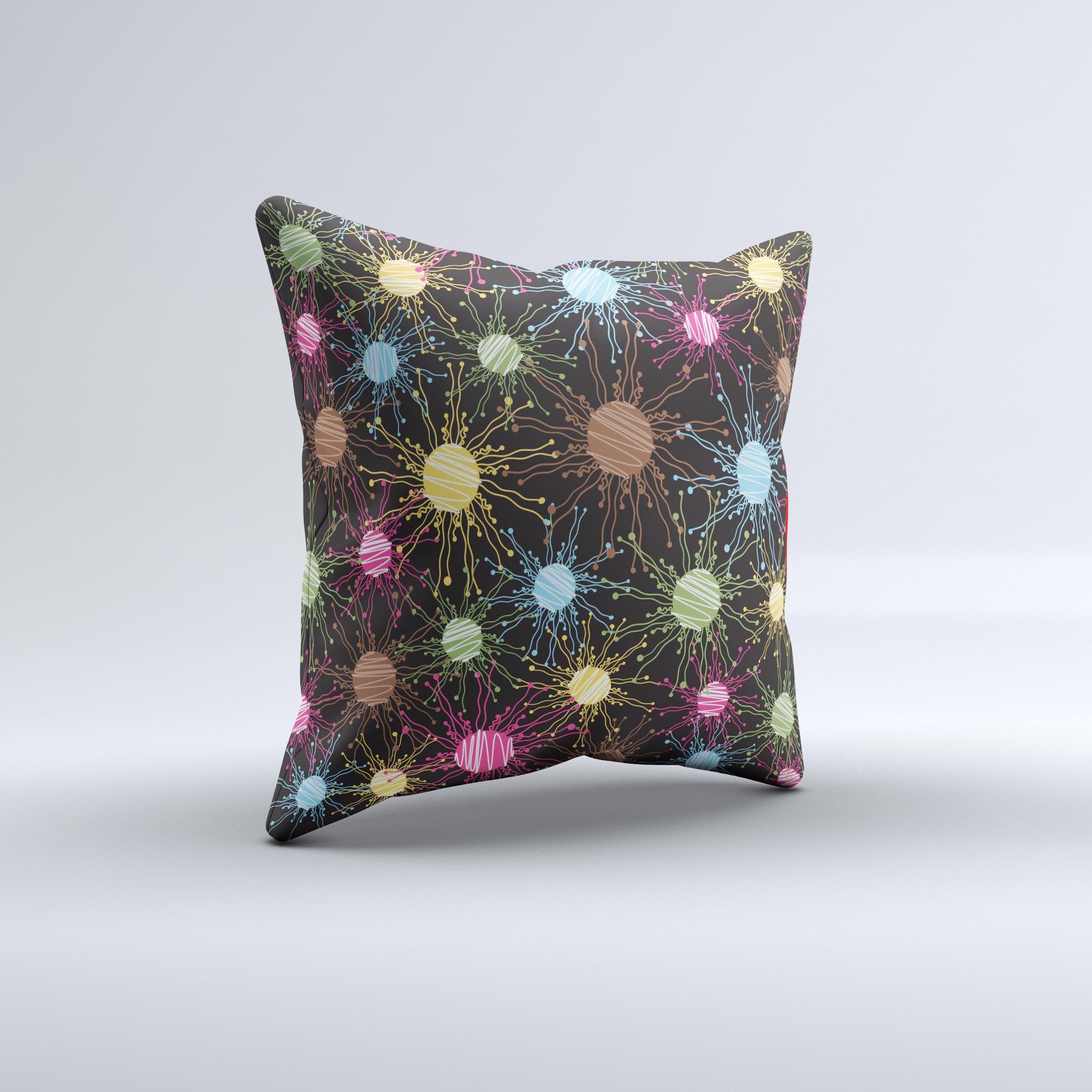 Bright Loopy Circle Extract Ink-Fuzed Decorative Throw Pillow showcasing vibrant colors and unique handcrafted design.