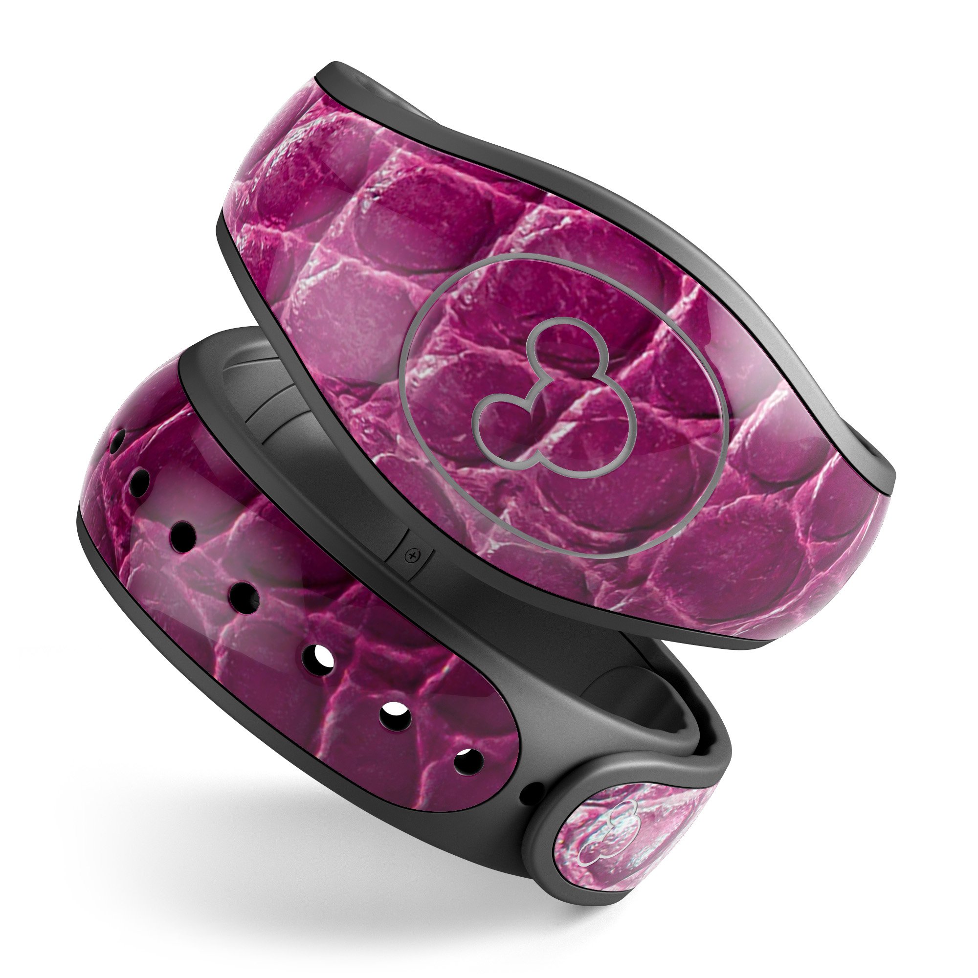 Bright magenta alligator skin decal wrap for Disney Magic Band, showcasing vibrant color and textured design.