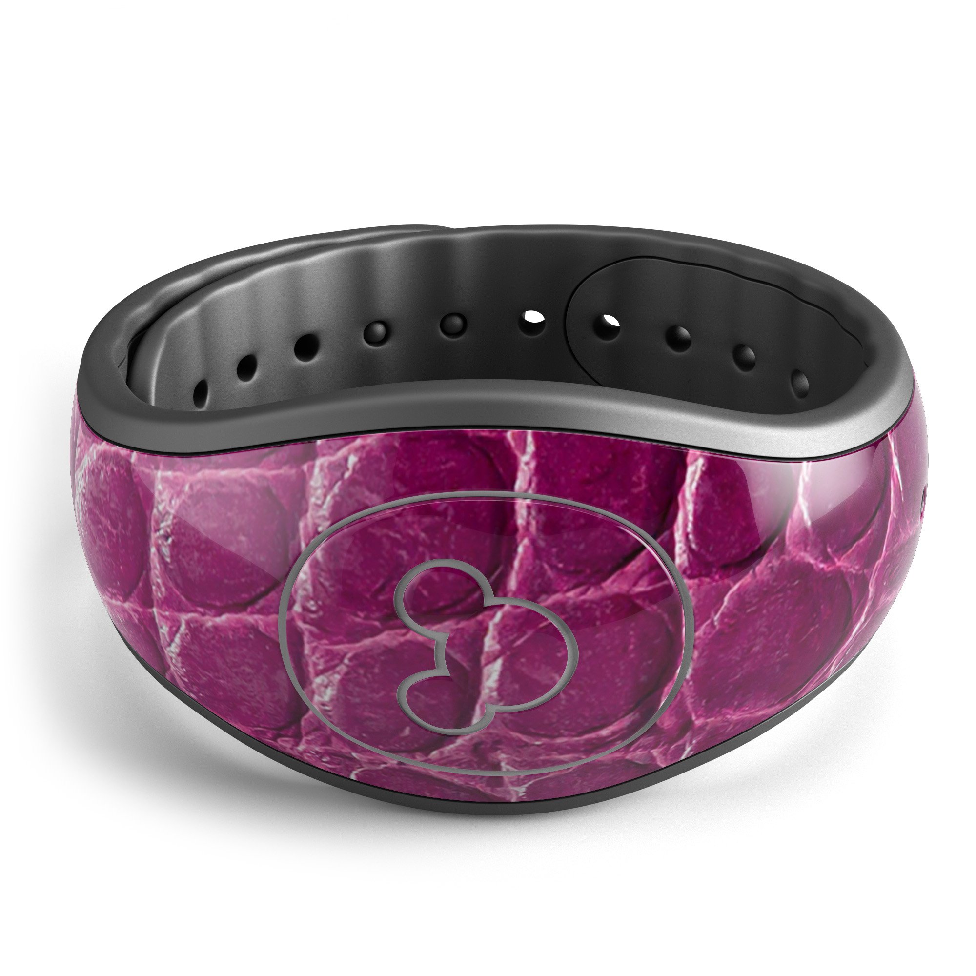 Bright magenta alligator skin decal wrap for Disney Magic Band, showcasing vibrant color and textured design.