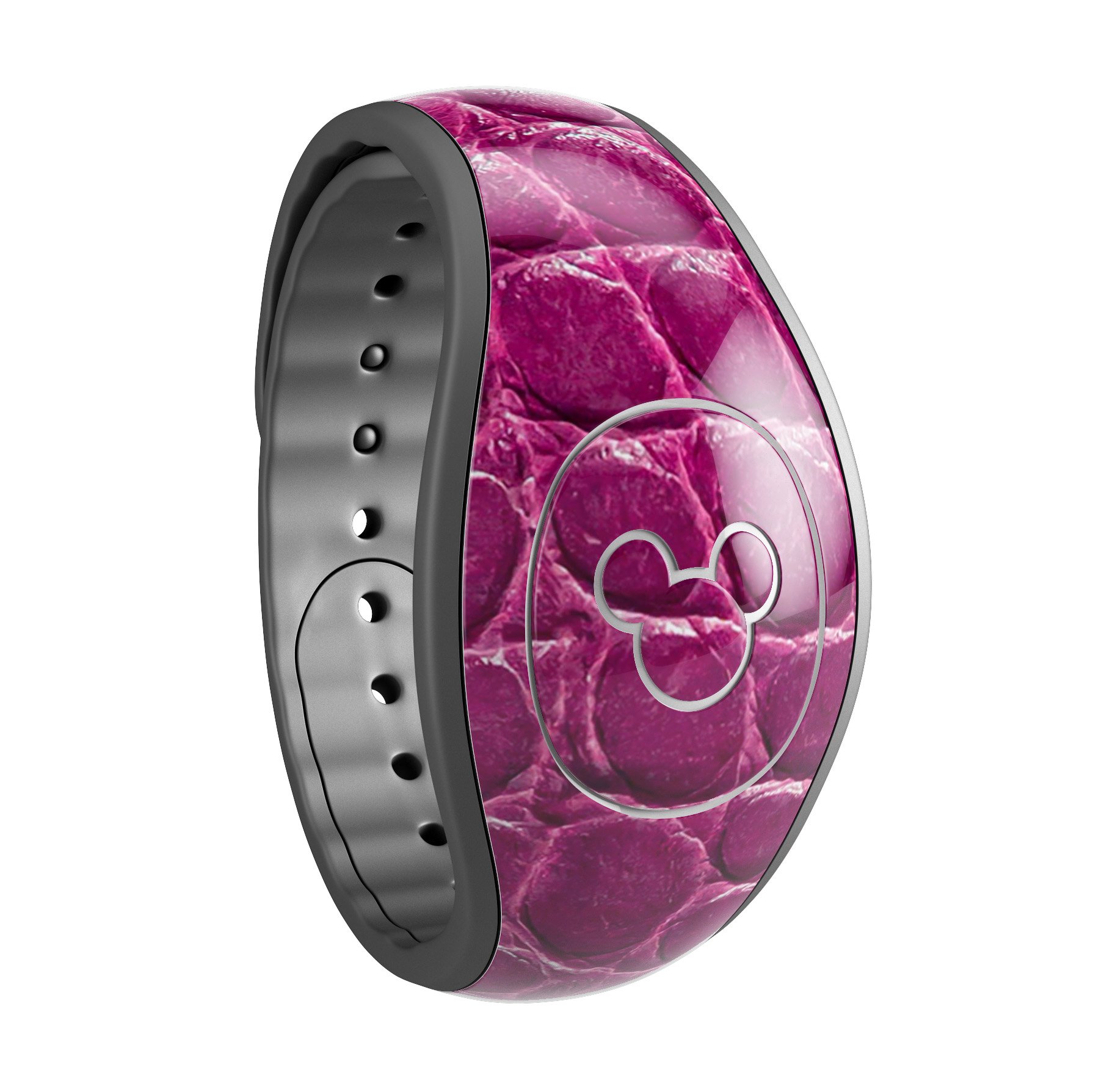 Bright magenta alligator skin decal wrap for Disney Magic Band, showcasing vibrant color and textured design.