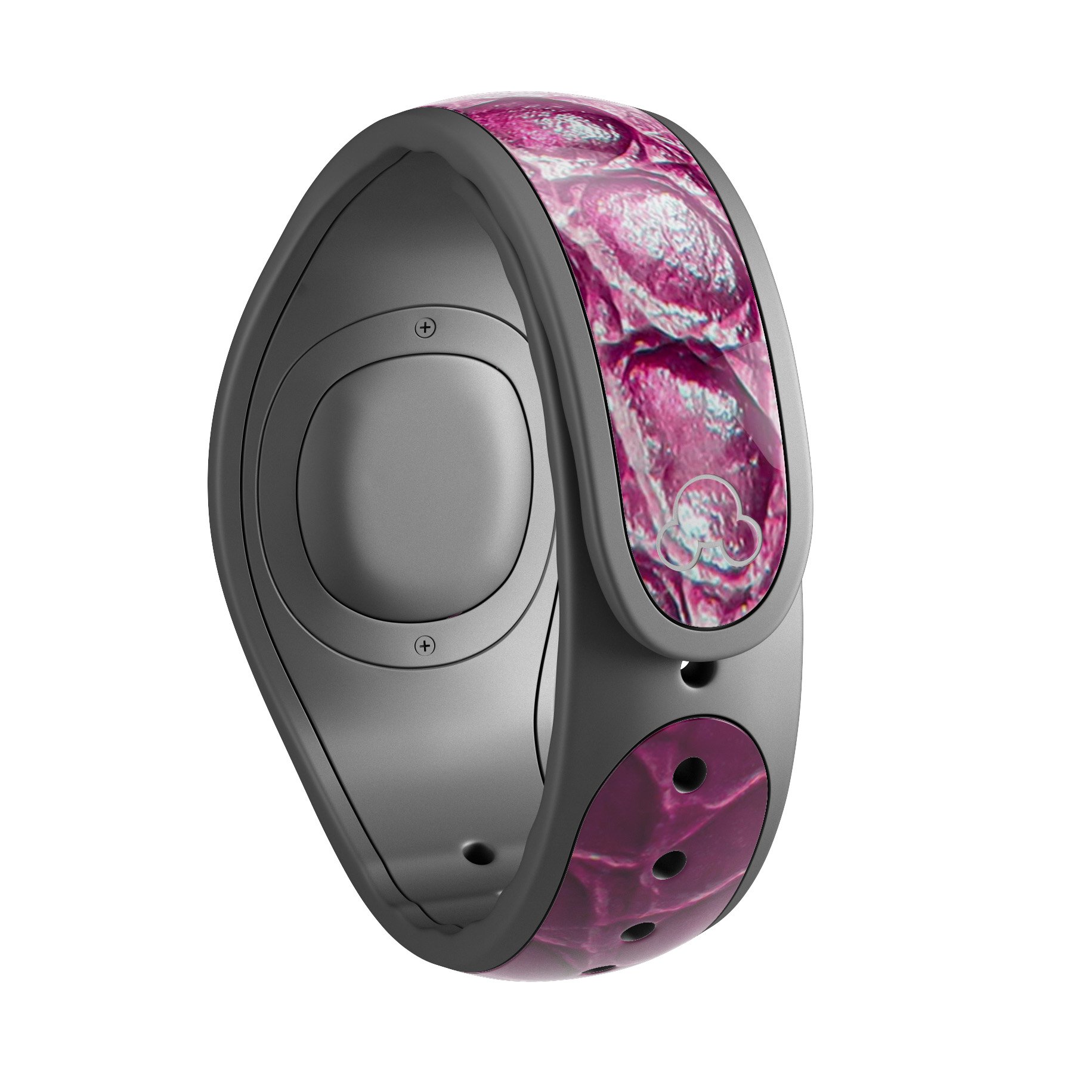 Bright magenta alligator skin decal wrap for Disney Magic Band, showcasing vibrant color and textured design.