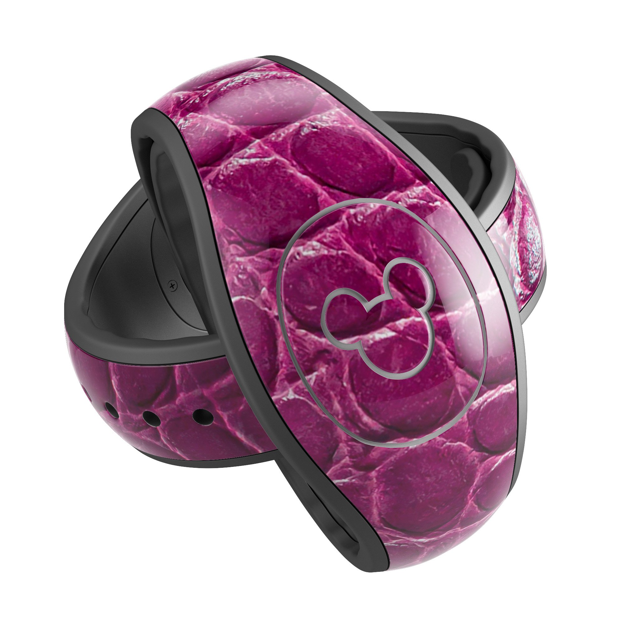 Bright magenta alligator skin decal wrap for Disney Magic Band, showcasing vibrant color and textured design.