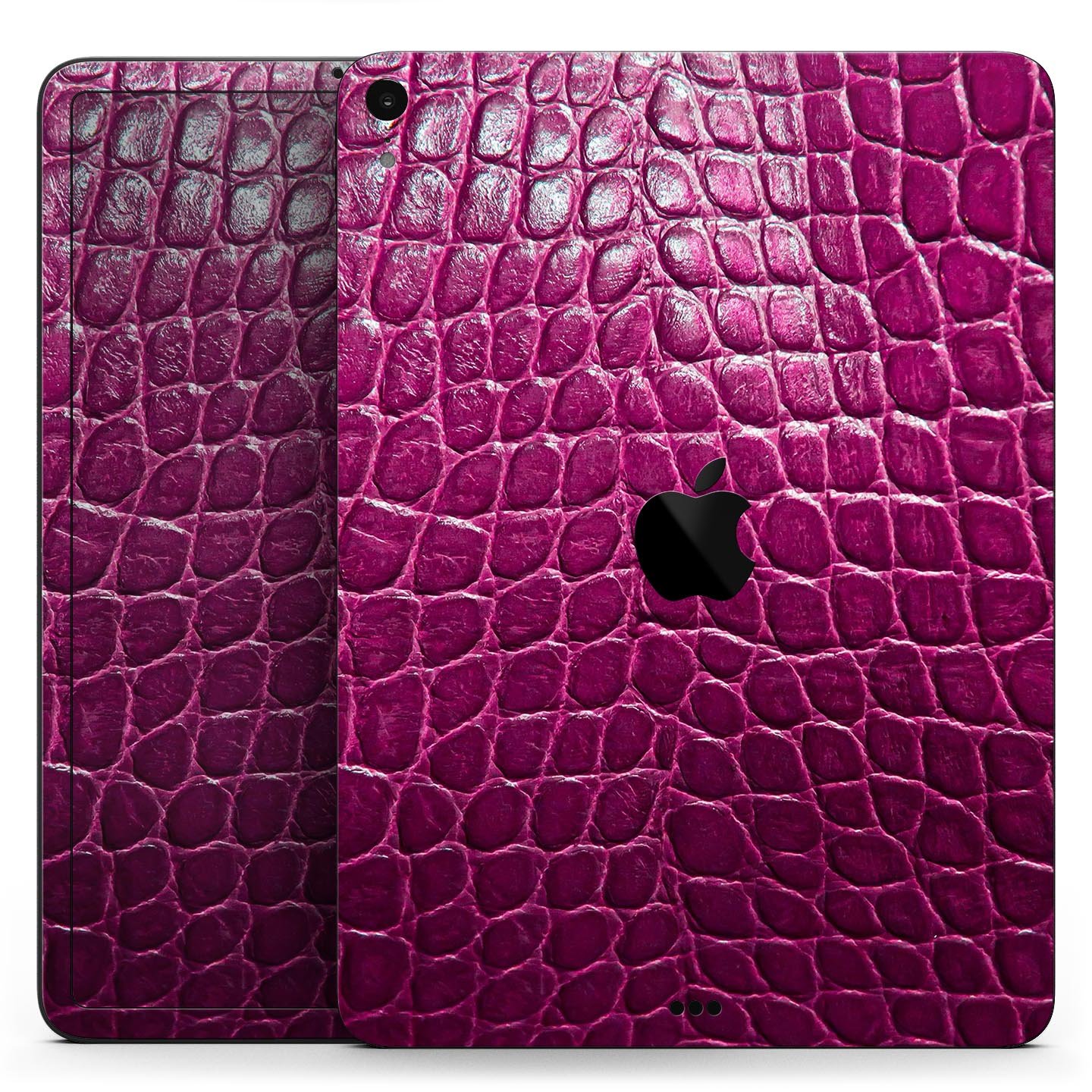 Bright magenta alligator skin decal for Apple devices, showcasing a textured design and vibrant color for stylish protection.