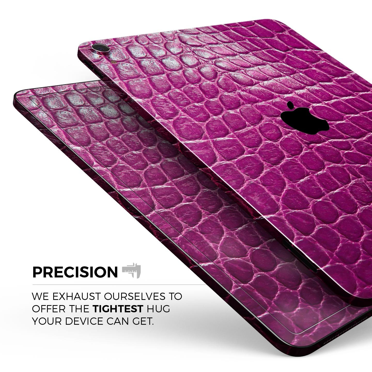 Bright magenta alligator skin decal for Apple devices, showcasing a textured design and vibrant color for stylish protection.