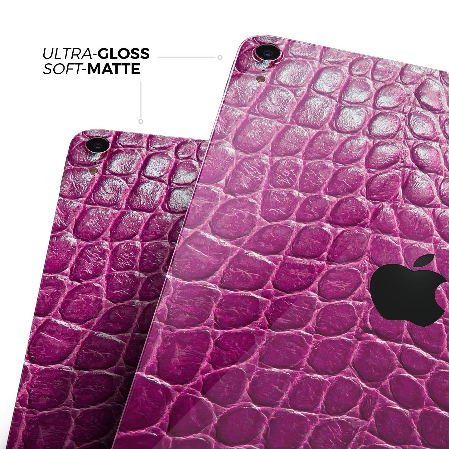 Bright magenta alligator skin decal for Apple devices, showcasing a textured design and vibrant color for stylish protection.