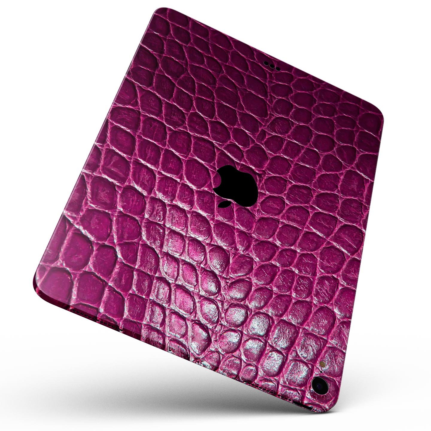 Bright magenta alligator skin decal for Apple devices, showcasing a textured design and vibrant color for stylish protection.