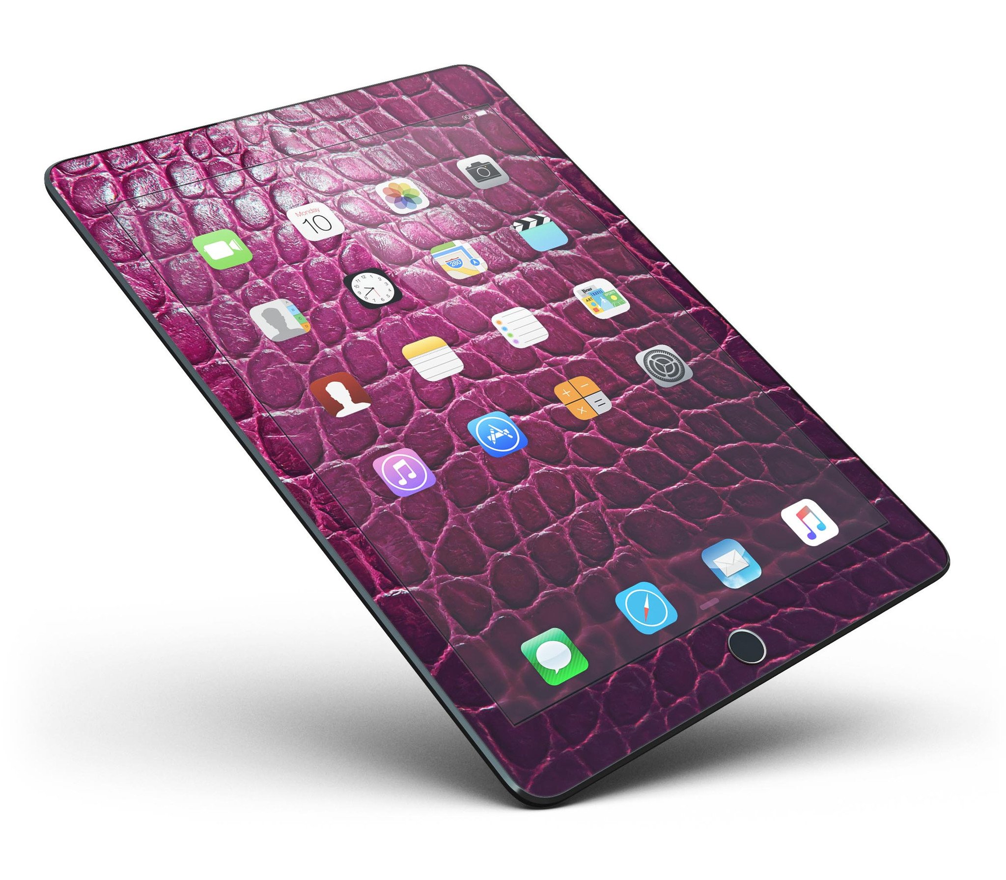 Bright magenta alligator skin full body skin for iPad Pro, showcasing its vibrant color and unique texture.