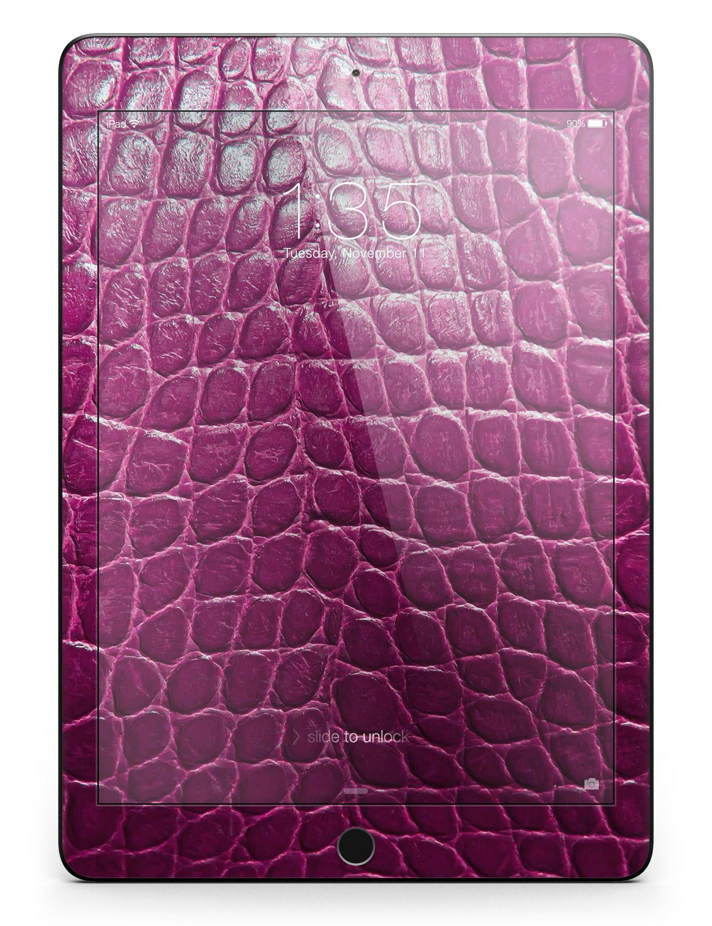 Bright magenta alligator skin full body skin for iPad Pro, showcasing its vibrant color and unique texture.