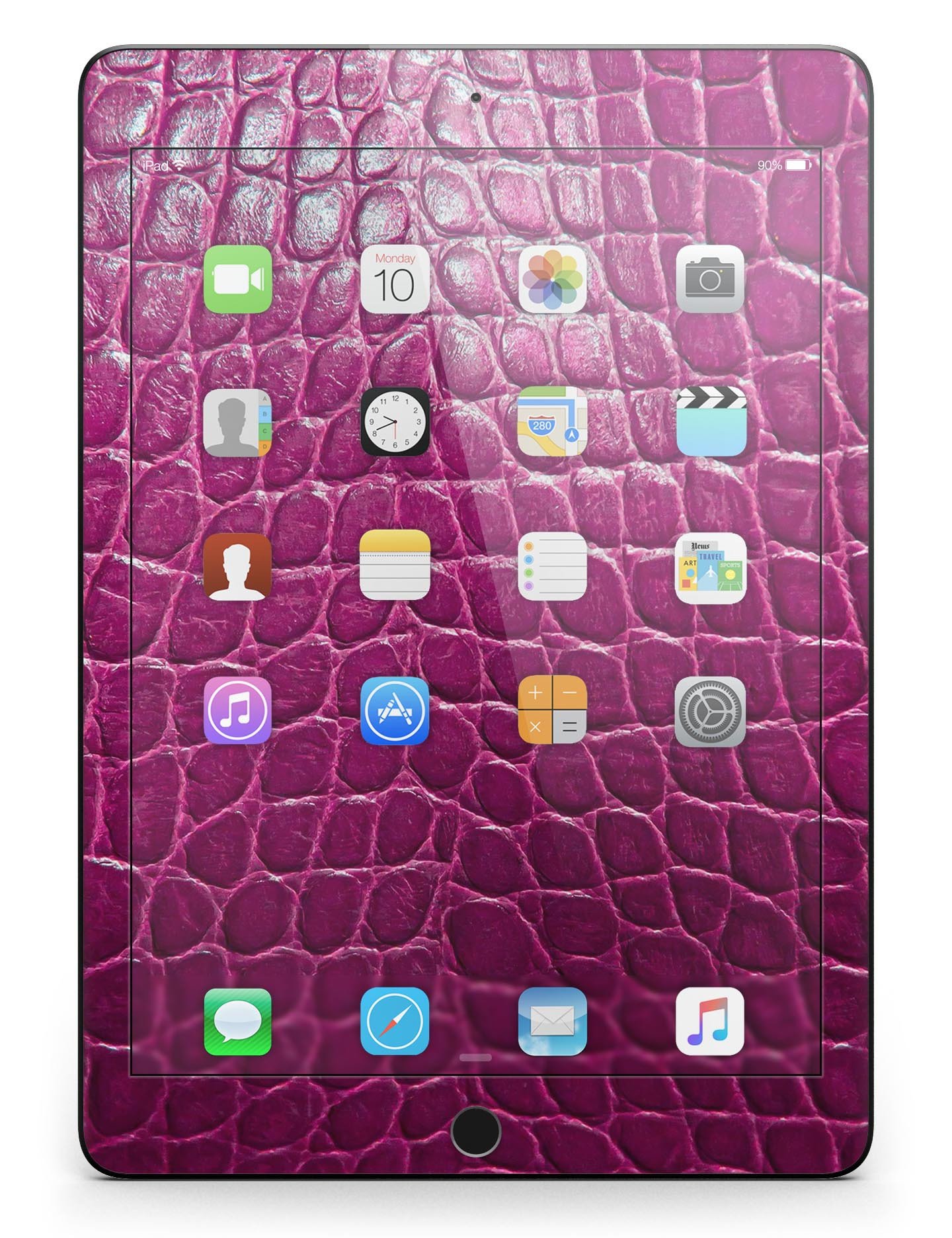 Bright magenta alligator skin full body skin for iPad Pro, showcasing its vibrant color and unique texture.